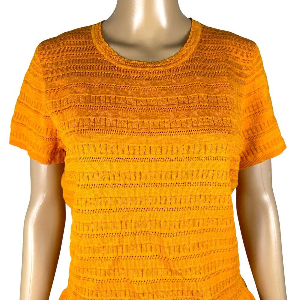 Ann Taylor NWT New Ann Taylor Orange Knit Peplum Short Sleeve Top Size Size L / US 10 / IT 46 - 2 Thumbnail