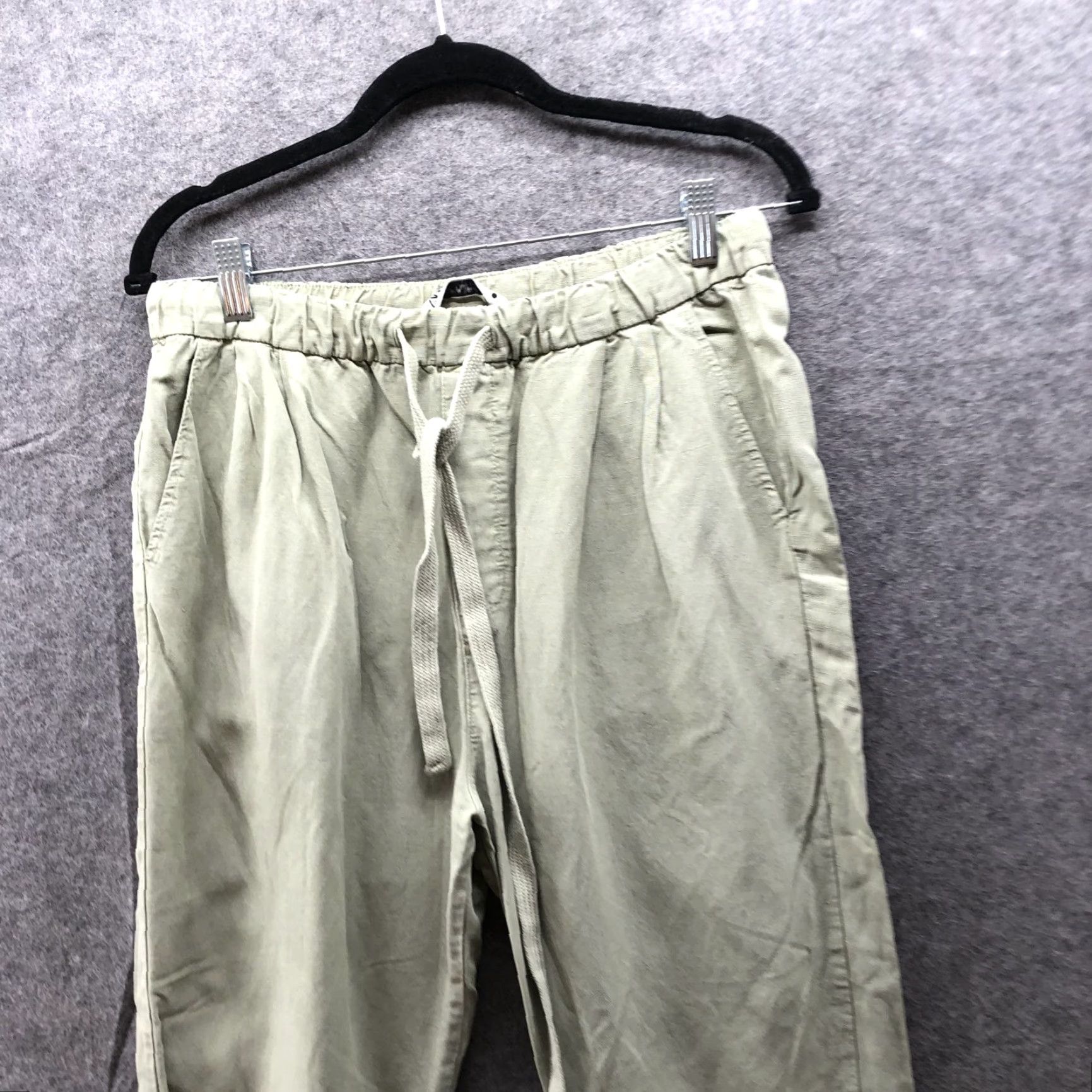 Zara Zara Linen Blend Crop Pants Womens S Sage Green High Rise Drawstring Pull On Wide-Leg Cropped Pants Bohemian Style Womens Clothing Size 28" / US 6 / IT 42 - 3 Thumbnail