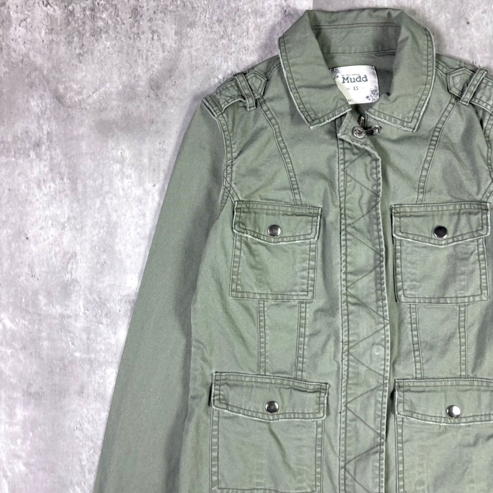 Olive VINTAGE? No — Mudd Olive Green Military Utility Field Jacket, Womens XS, Short Jacket, Snap Zip, Pockets, Lightweight, Casual, Fall Spring Size XS / US 0-2 / IT 36-38 - 6 Thumbnail