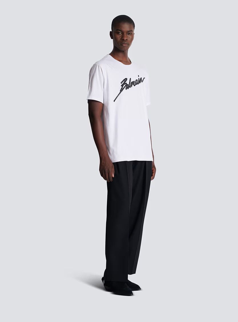 Balmain o1s1wg110126 Logo Embroidered T-Shirt in White Size US M / EU 48-50 / 2 - 2 Thumbnail