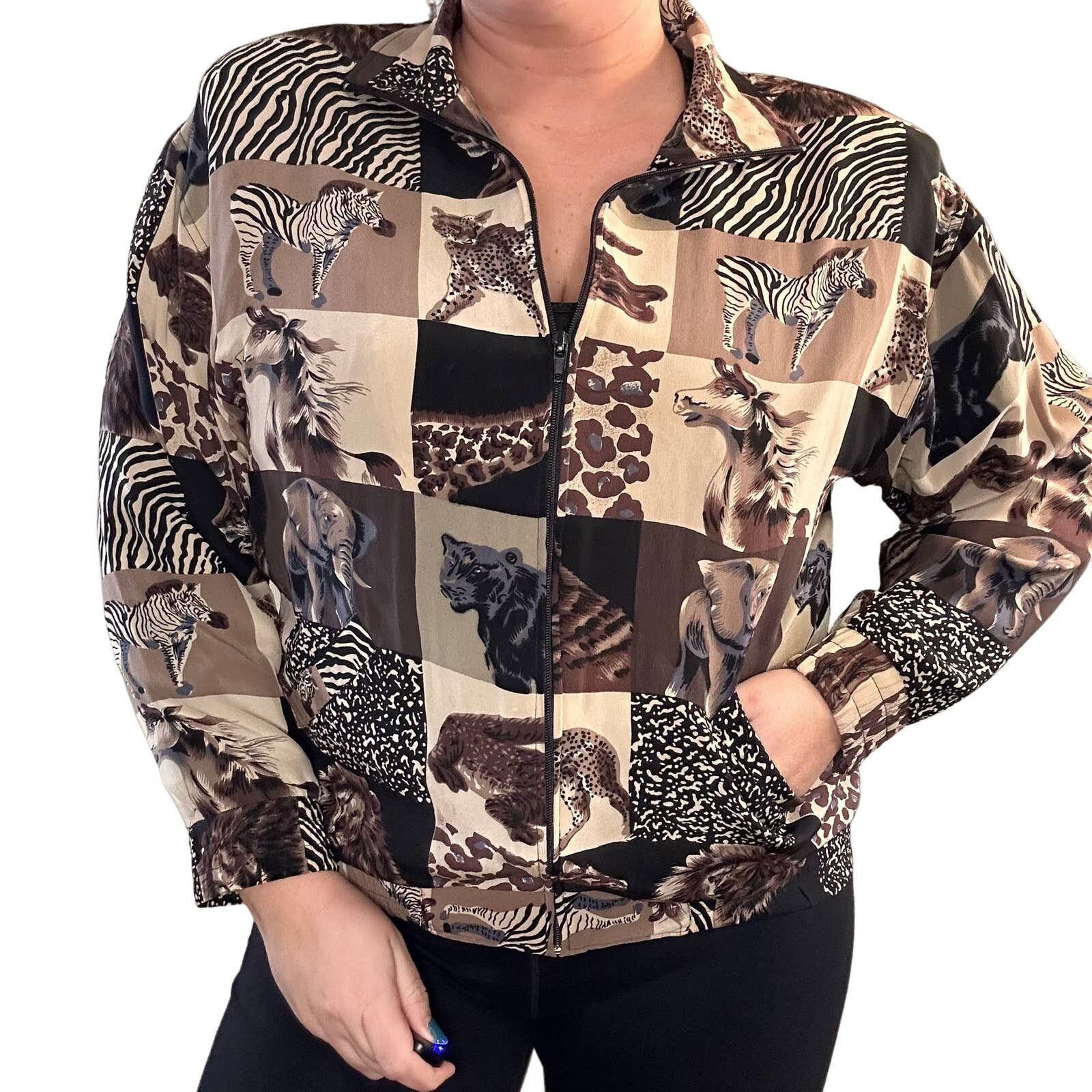 Vintage 90s Vintage Bomber Jacket Animal Print Patchwork Silk Large Size L / US 10 / IT 46 - 1 Thumbnail