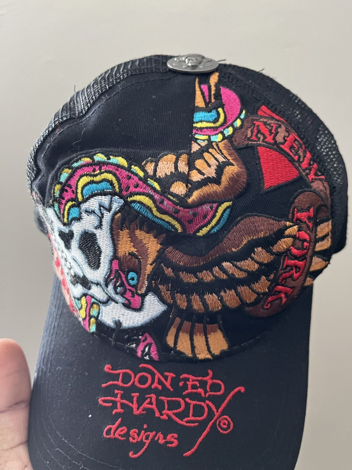 Ed Hardy TWO Ed Hardy Embroidery Skull Trucker Cap Size ONE SIZE - 4 Thumbnail