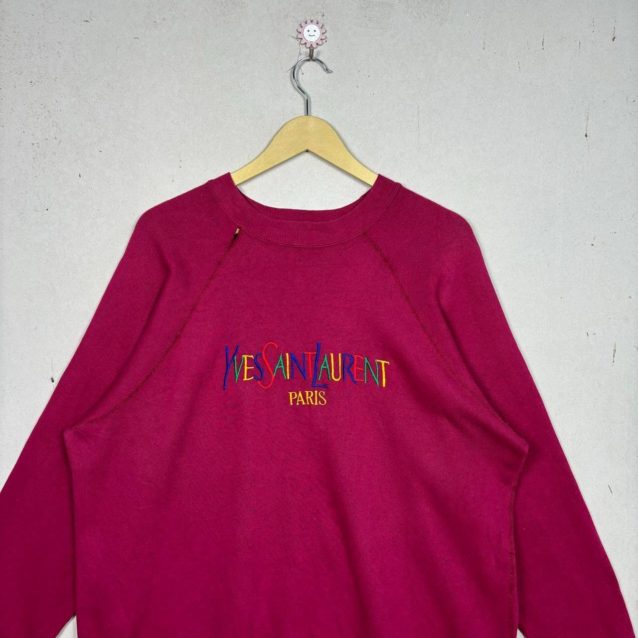 Yves Saint Laurent Vtg YSL Pour Homme Magenta Multi-Color Embroidery Sweatshirt Size US XL / EU 56 / 4 - 3 Thumbnail