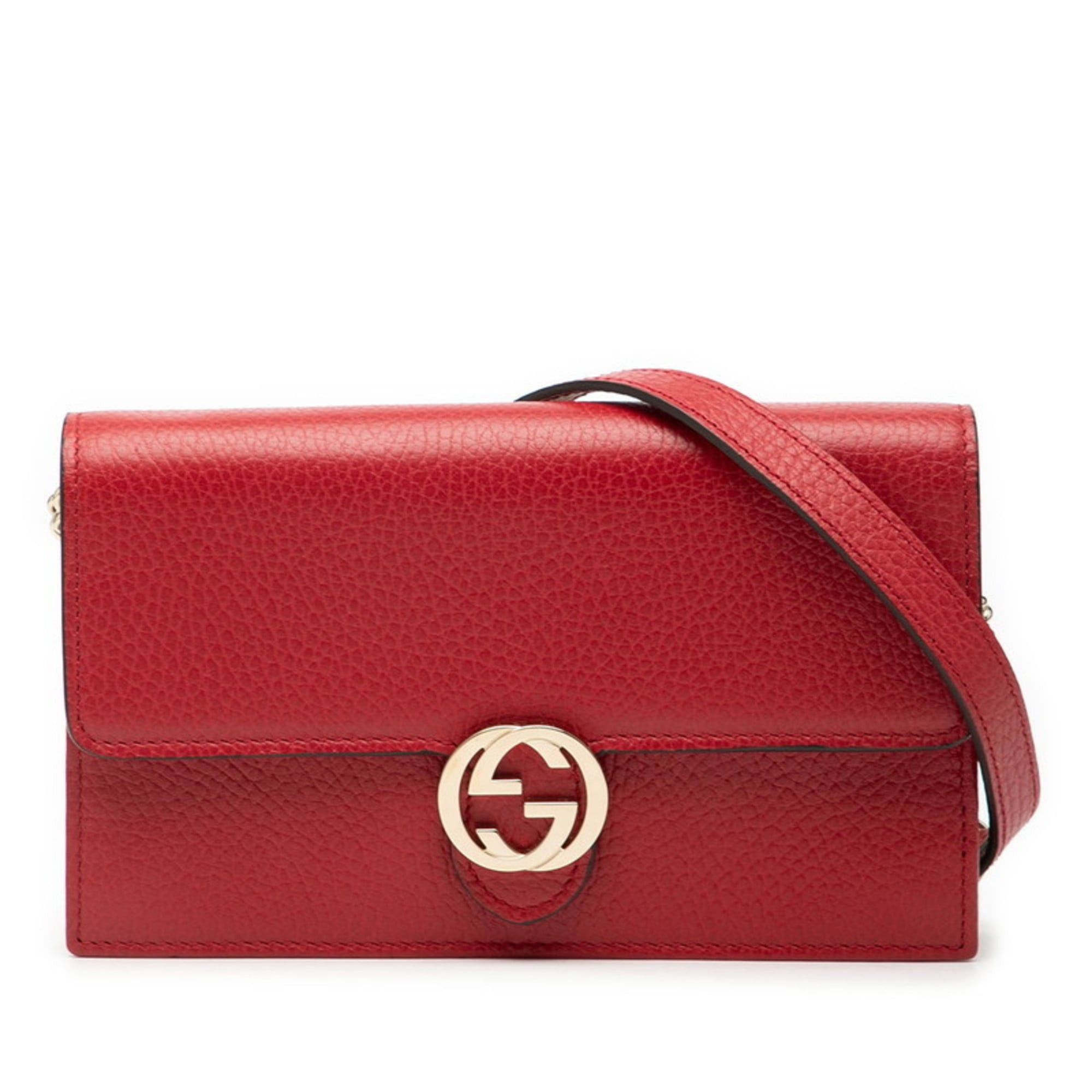 Gucci Interlocking G Crossbody Chain Wallet Shoulder Bag 510314 Red Leather Women's GUCCI
