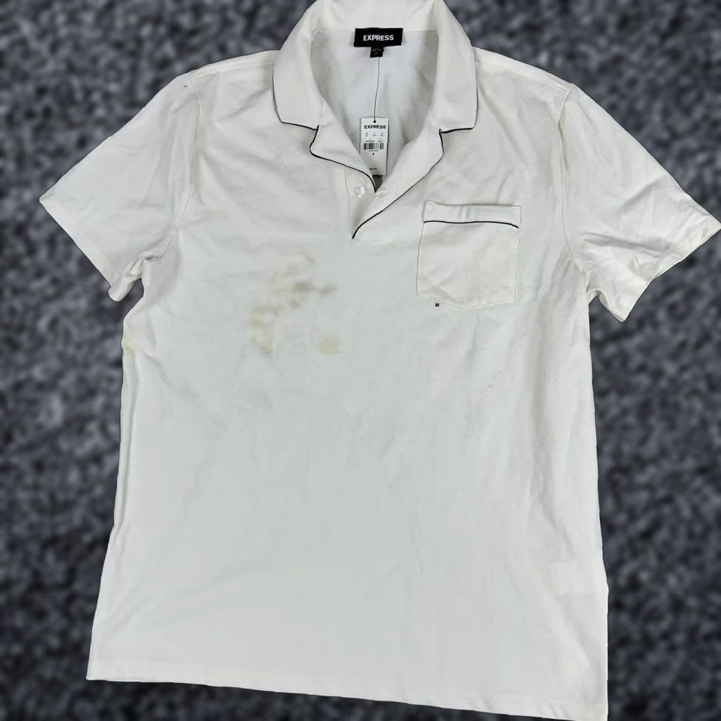 Express VINTAGE Express Polo Shirt Mens Medium White Piped Pocket Collar New Tags Stain Flawed Size US M / EU 48-50 / 2 - 1 Thumbnail