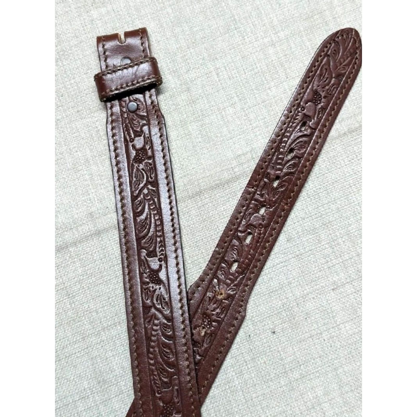 Vintage VINTAGE western belt belt brown leather COWHIDE tooled tapered 38 1-3/4" width Men 38/39 brown vintage western belt Size 38 - 4 Thumbnail