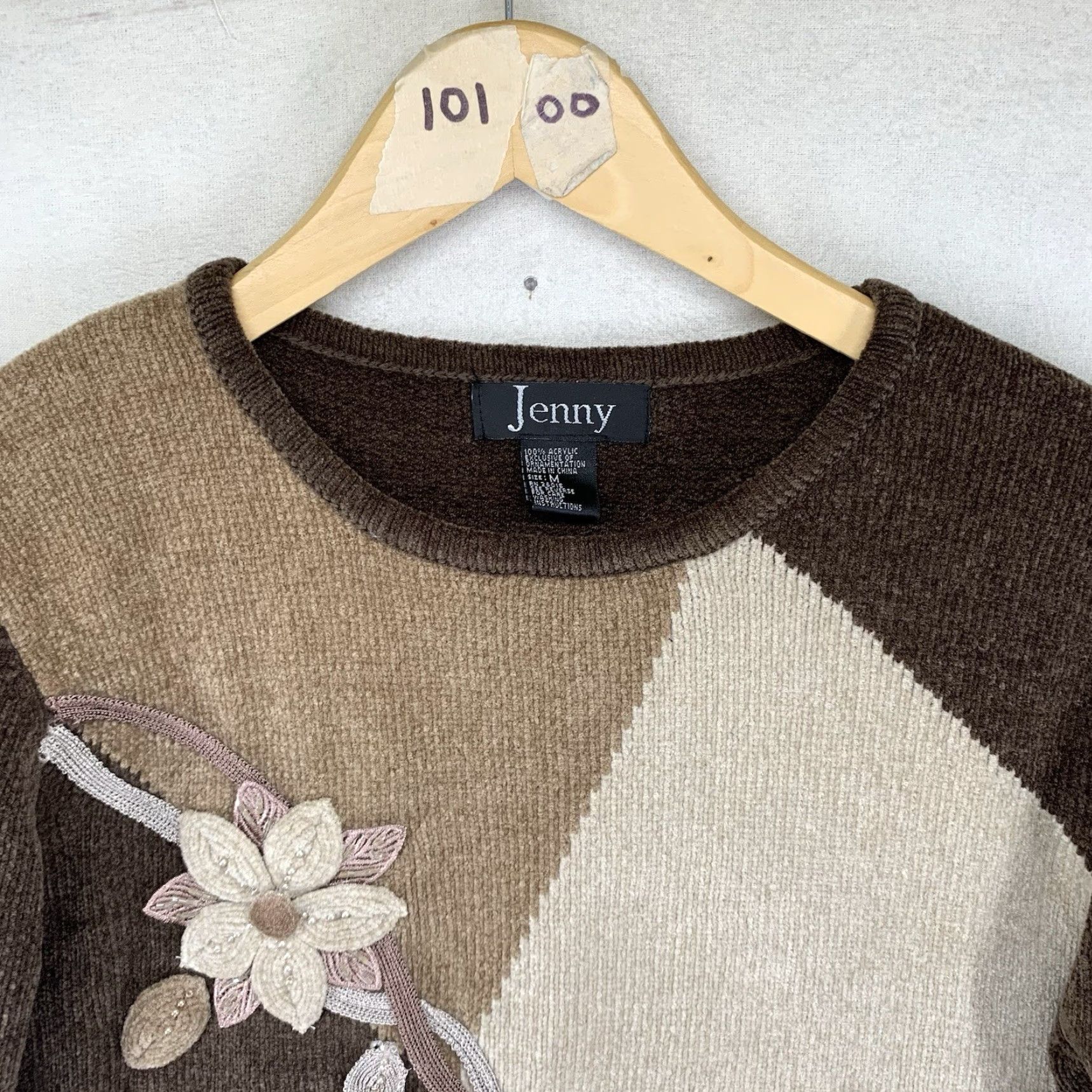 Vintage VINTAGE Jenny Chenille Knit Sweater M Brown Floral Embroidery Beads Cottage 90s Size M / US 6-8 / IT 42-44 - 4 Thumbnail