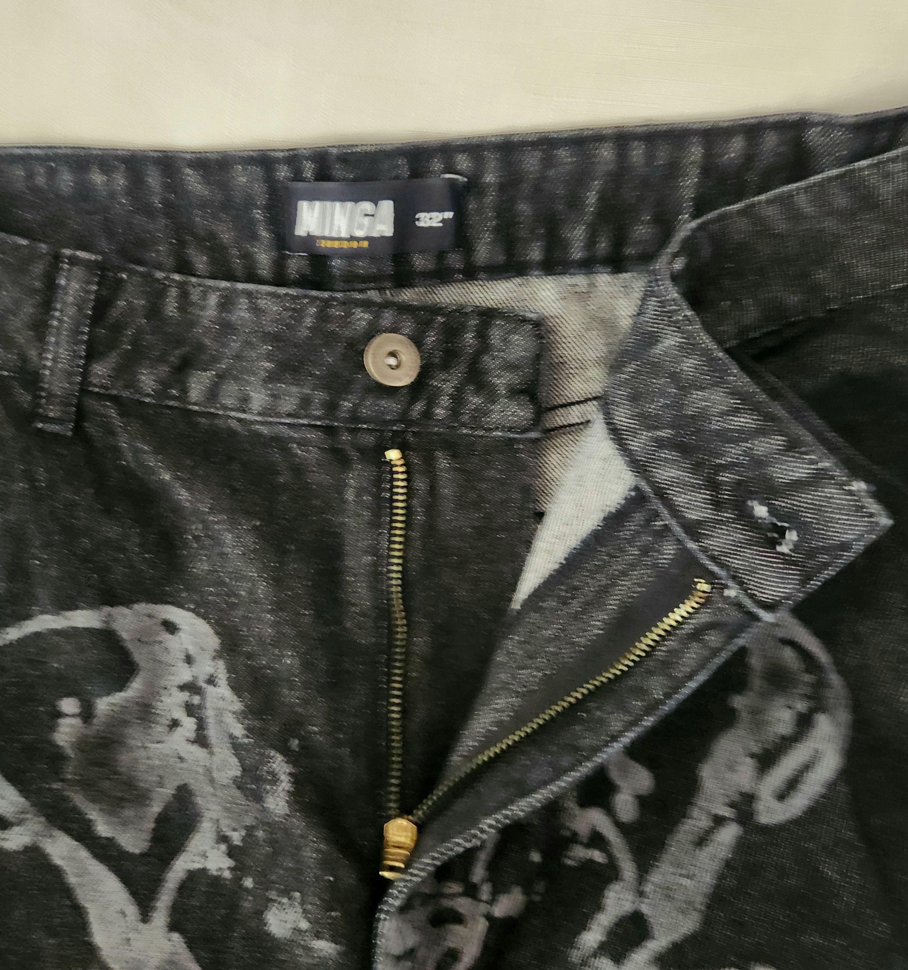 Minga London Minga London Bones Black Washed Skeleton Print Baggy 32 Size 32" / US 10 / IT 46 - 11 Thumbnail