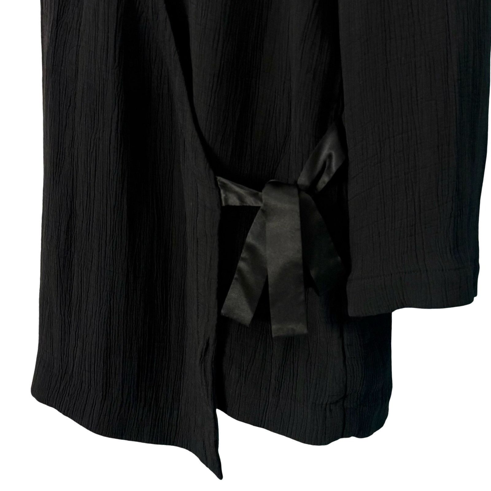 Eileen Fisher Black Silk Blend Kimono 3/4 Sleeve Wrap Top L