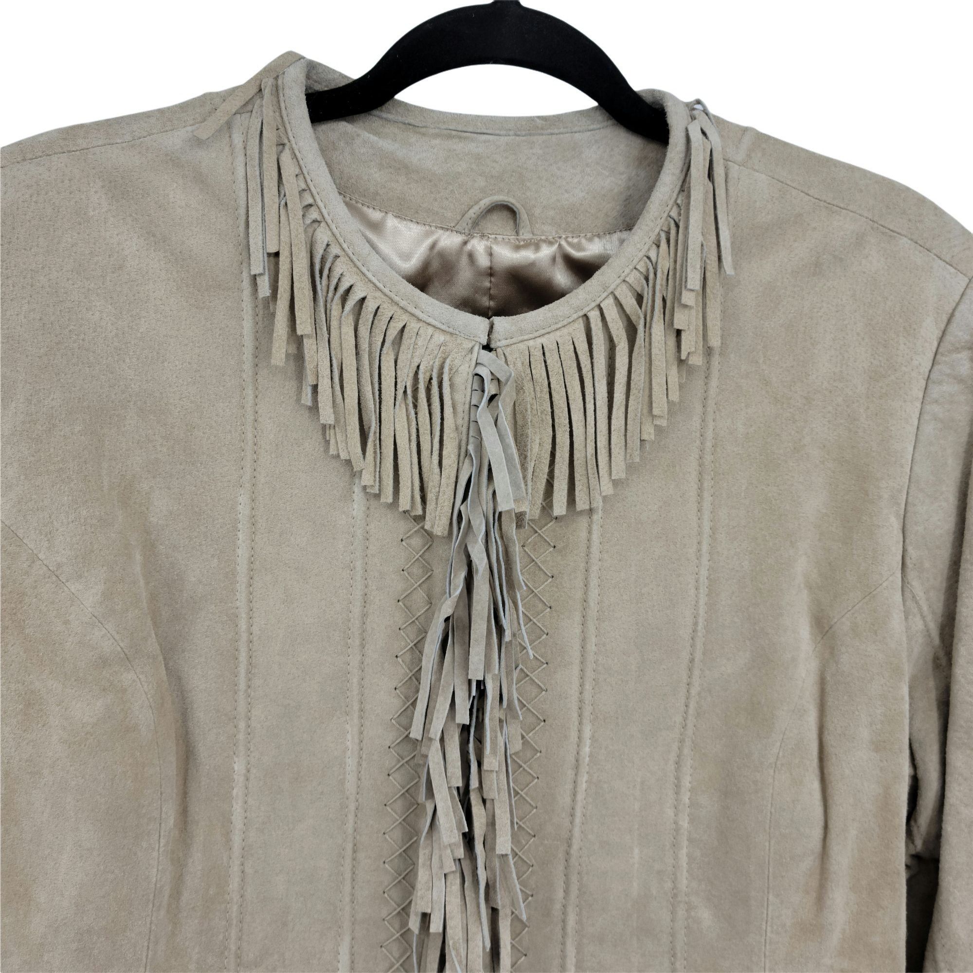 Vintage Vtg 80's Fringed Suede Leather Shacket Jacket Sz L Tan Festi Size L / US 10 / IT 46 - 4 Thumbnail