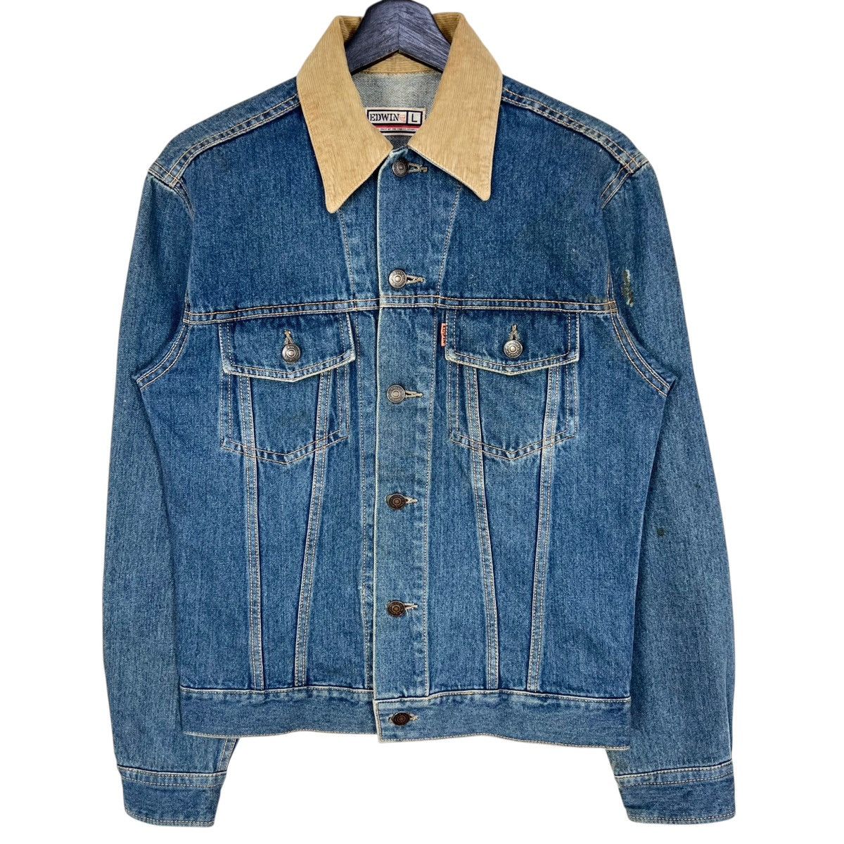 Edwin × Vintage Vintage Edwin Denim Trucker Jacket Corduroy Collar Size US M / EU 48-50 / 2 - 1 Thumbnail
