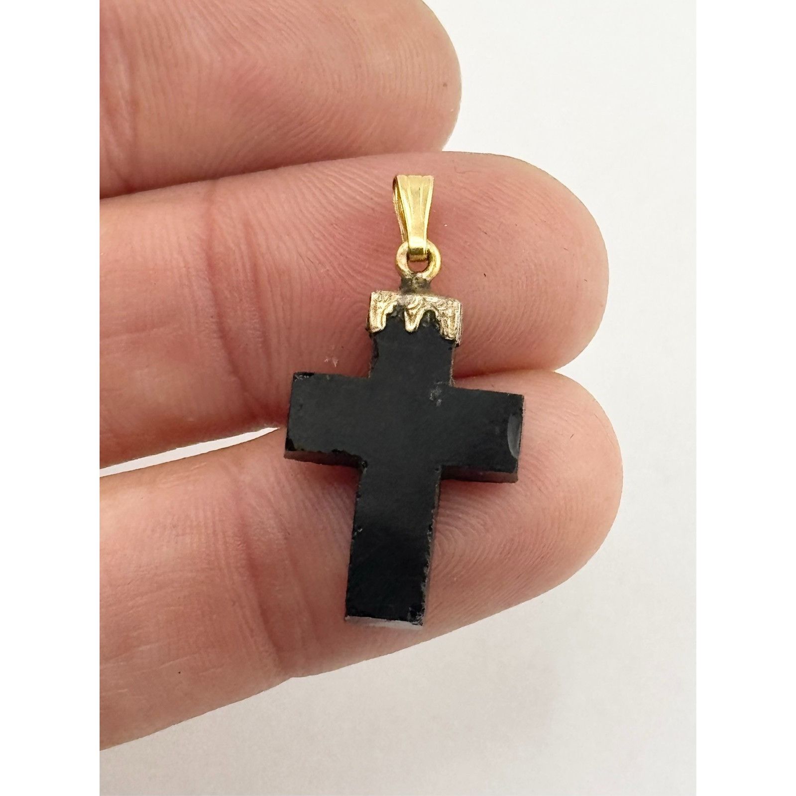 Vintage Estate Antique 14k Black Jet Onyx Stone Cross Charm Size ONE SIZE - 3 Thumbnail