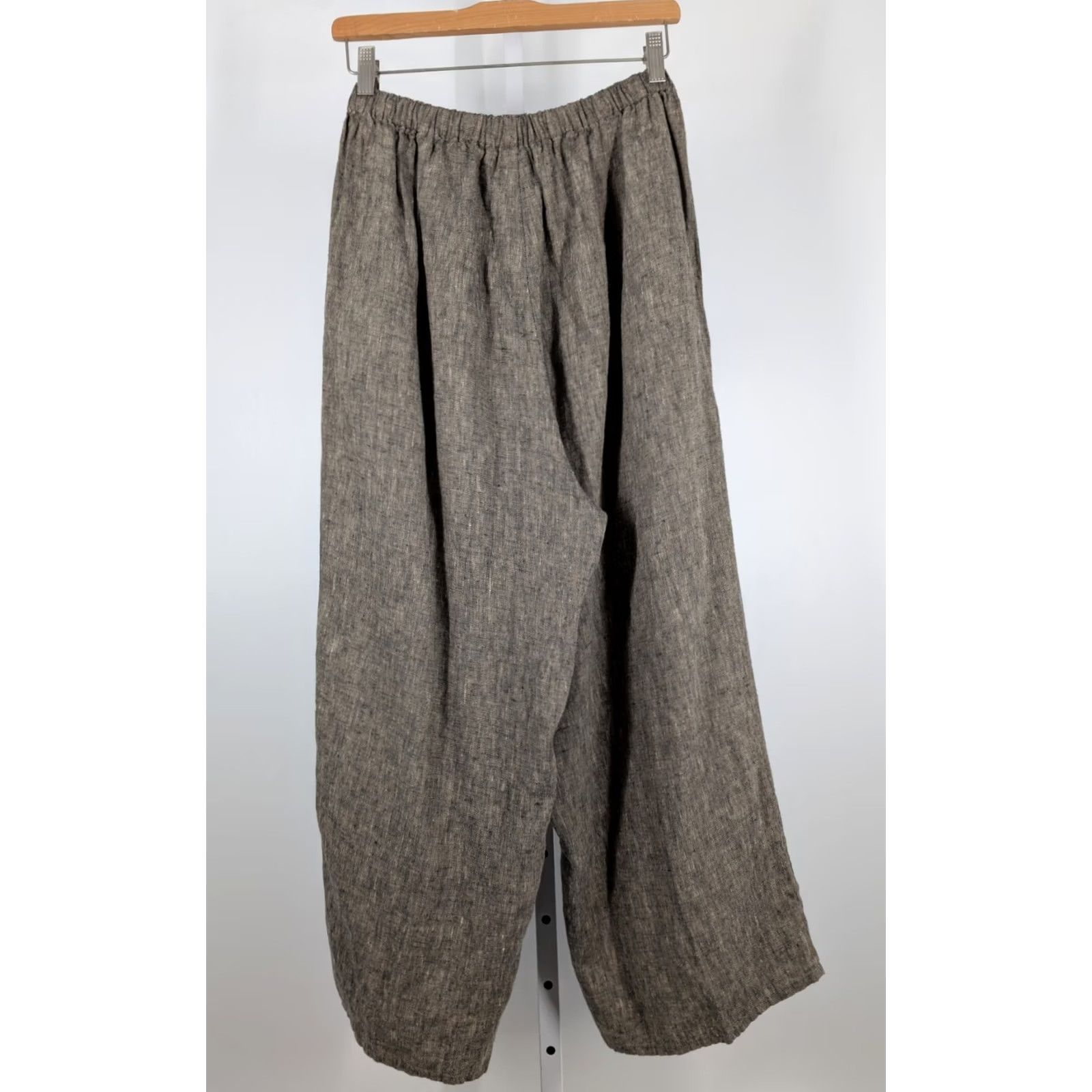 FLAX VINTAGE FLAX Pants Women Boho Linen Wide-Leg Elastic Waist 27" M Brown 90s Festival Hipster Beach Travel Workwear Comb Through 24" Inseam Size 27" / US 4 / IT 40 - 3 Thumbnail