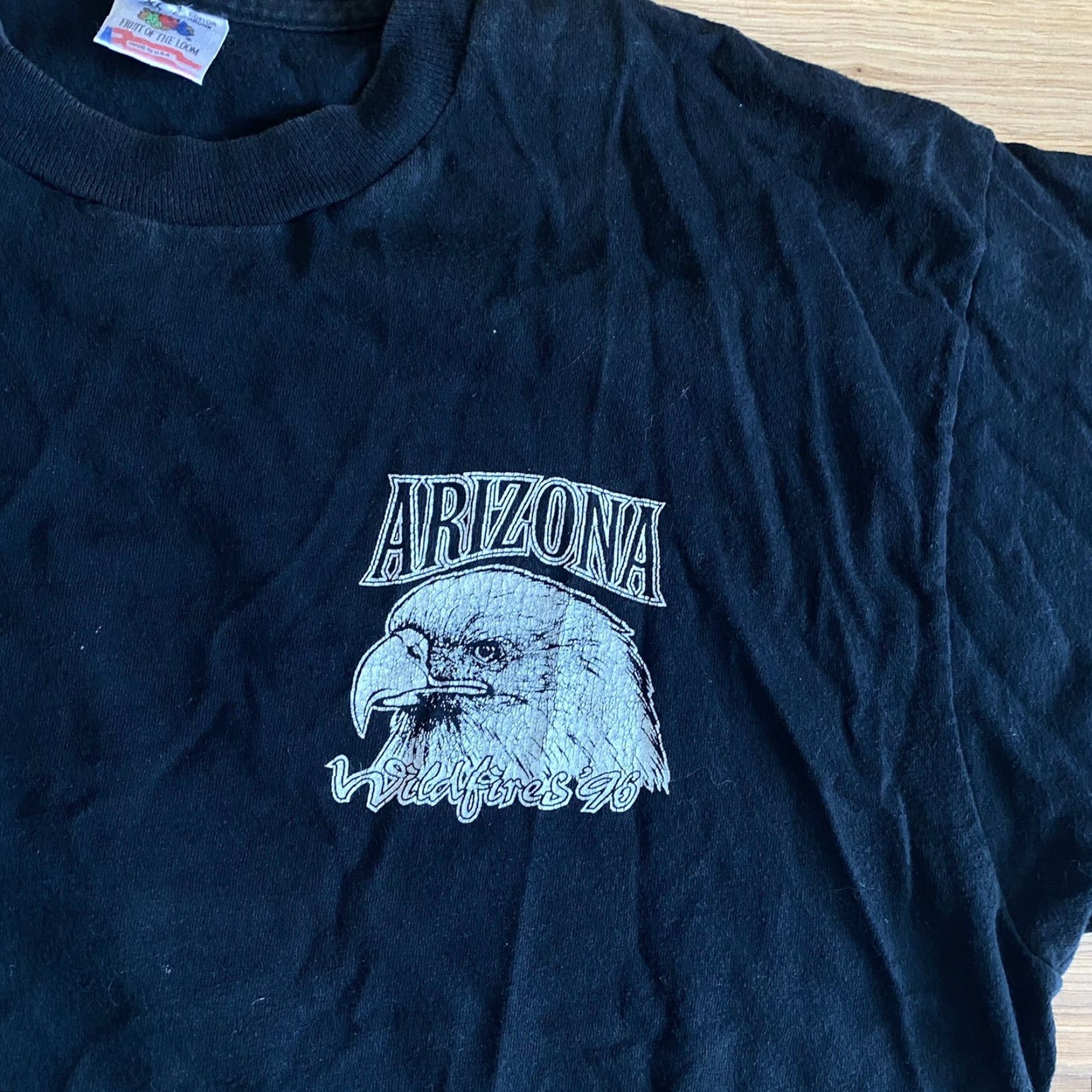 Fruit Of The Loom VINTAGE Arizona WildFires Eagle Graphic T-Shirt USA Made Single Stitch XL Mens Black Cotton 90s Retro Wild Fires Logo 1996 Size US XL / EU 56 / 4 - 3 Thumbnail