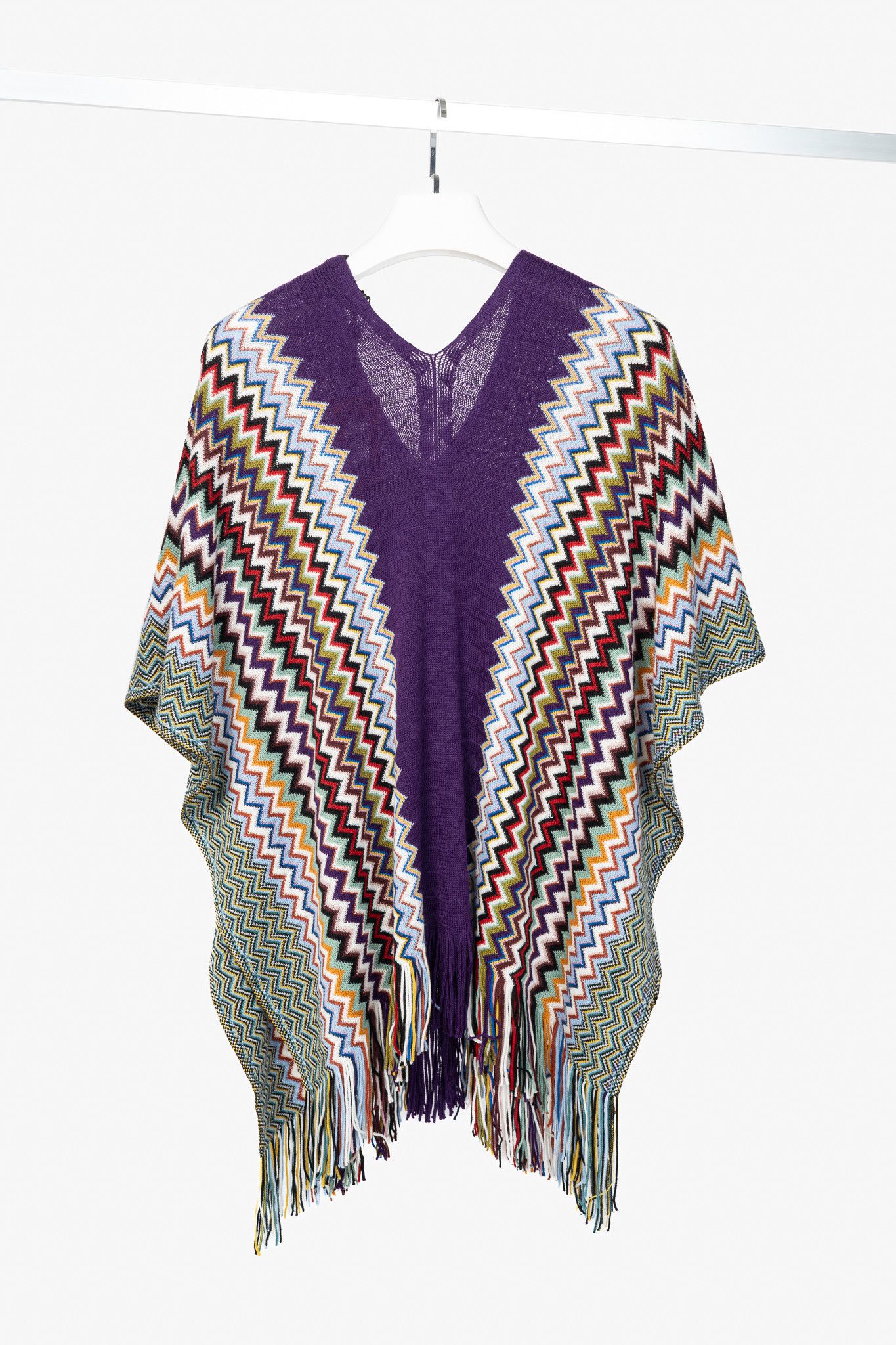 Missoni Missoni Purple Chevron Wool-Knit Fringe Poncho Size ONE SIZE - 2 Thumbnail