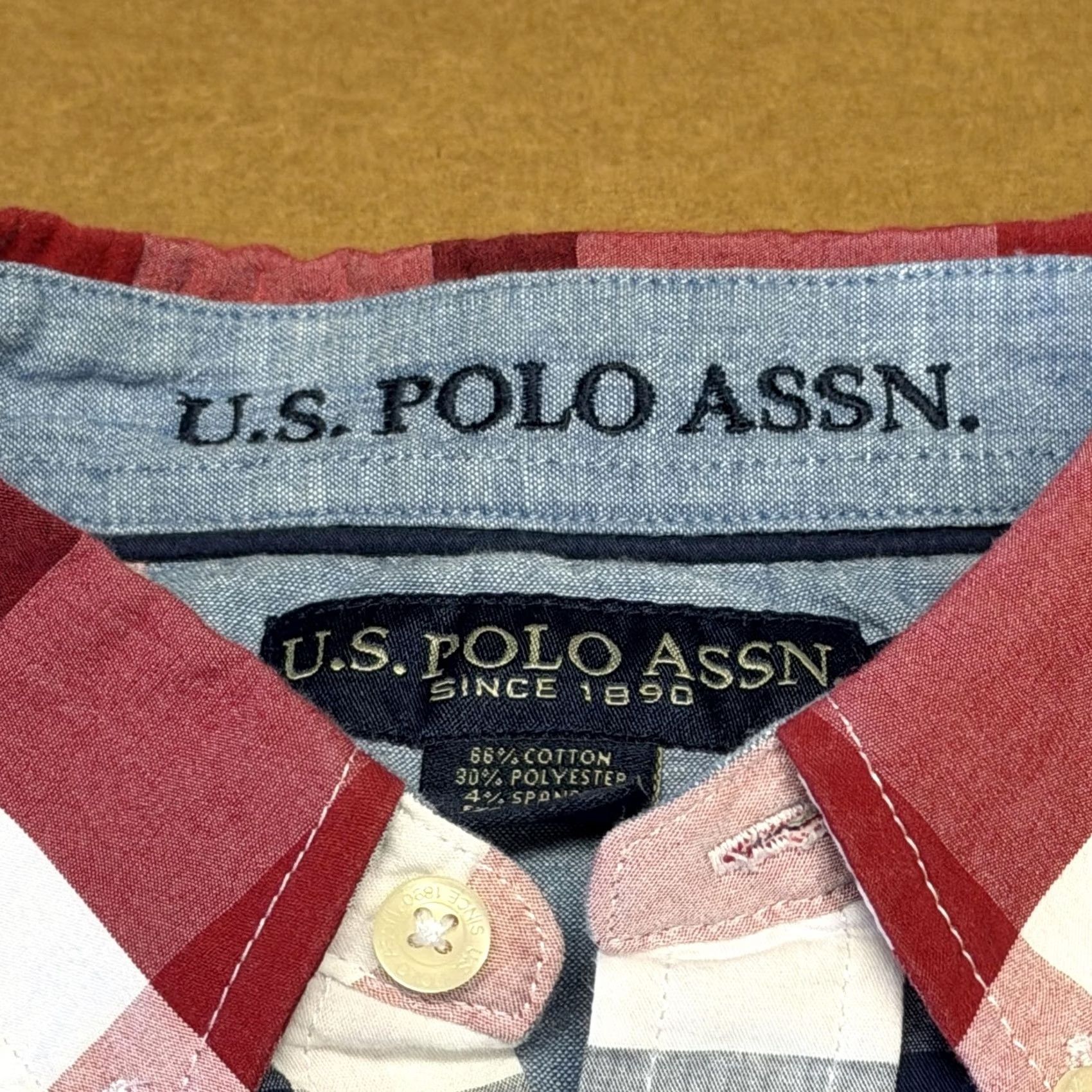 U.S. Polo Assn. U.S. Polo Assn Shirt Mens Large Red Plaid Button Down Stretch Casual Long Sleeve Size US L / EU 52-54 / 3 - 7 Thumbnail