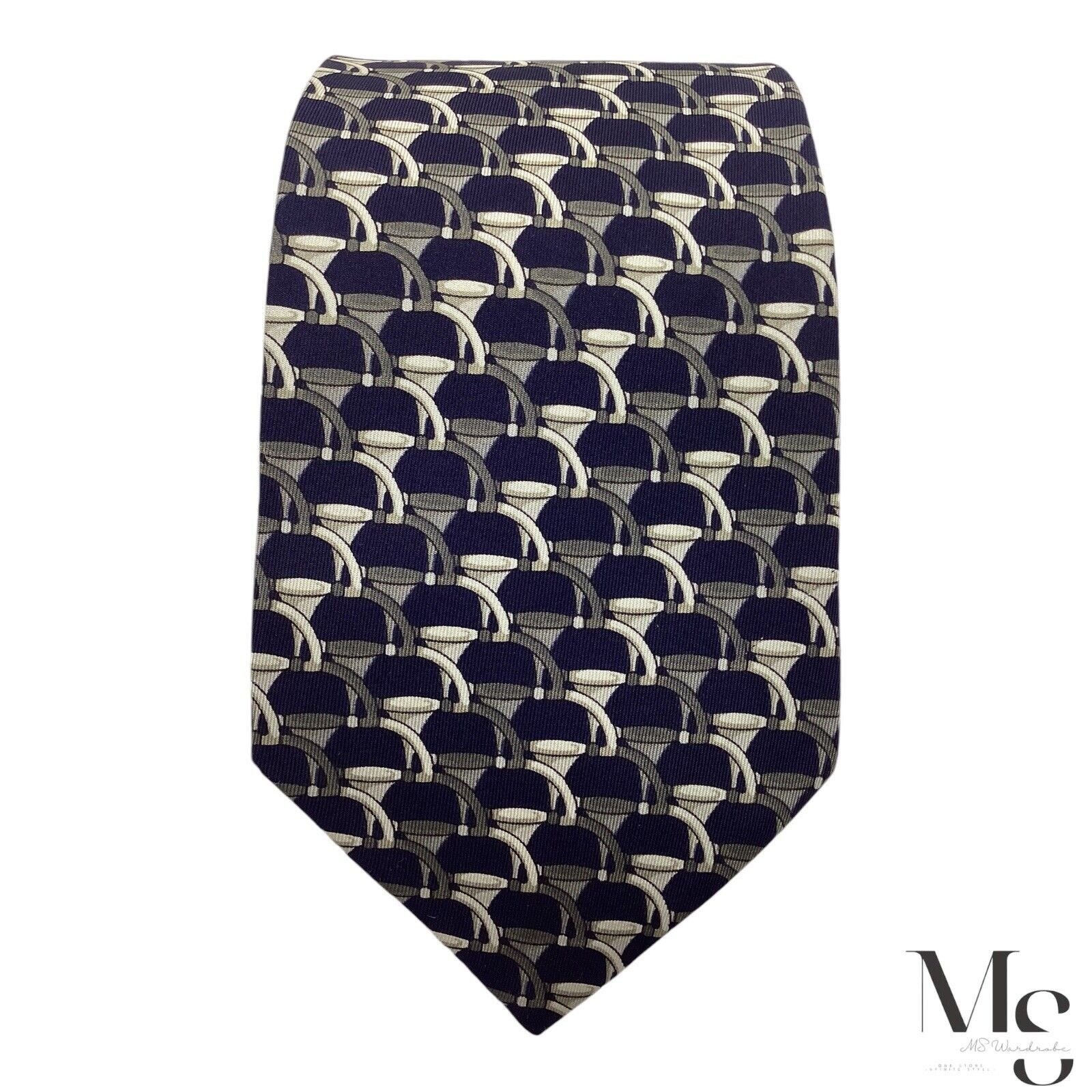 Gucci GUCCI Blue & Gray Stirrups Luxury Silk Tie Made In Italy W: Size ONE SIZE - 3 Thumbnail