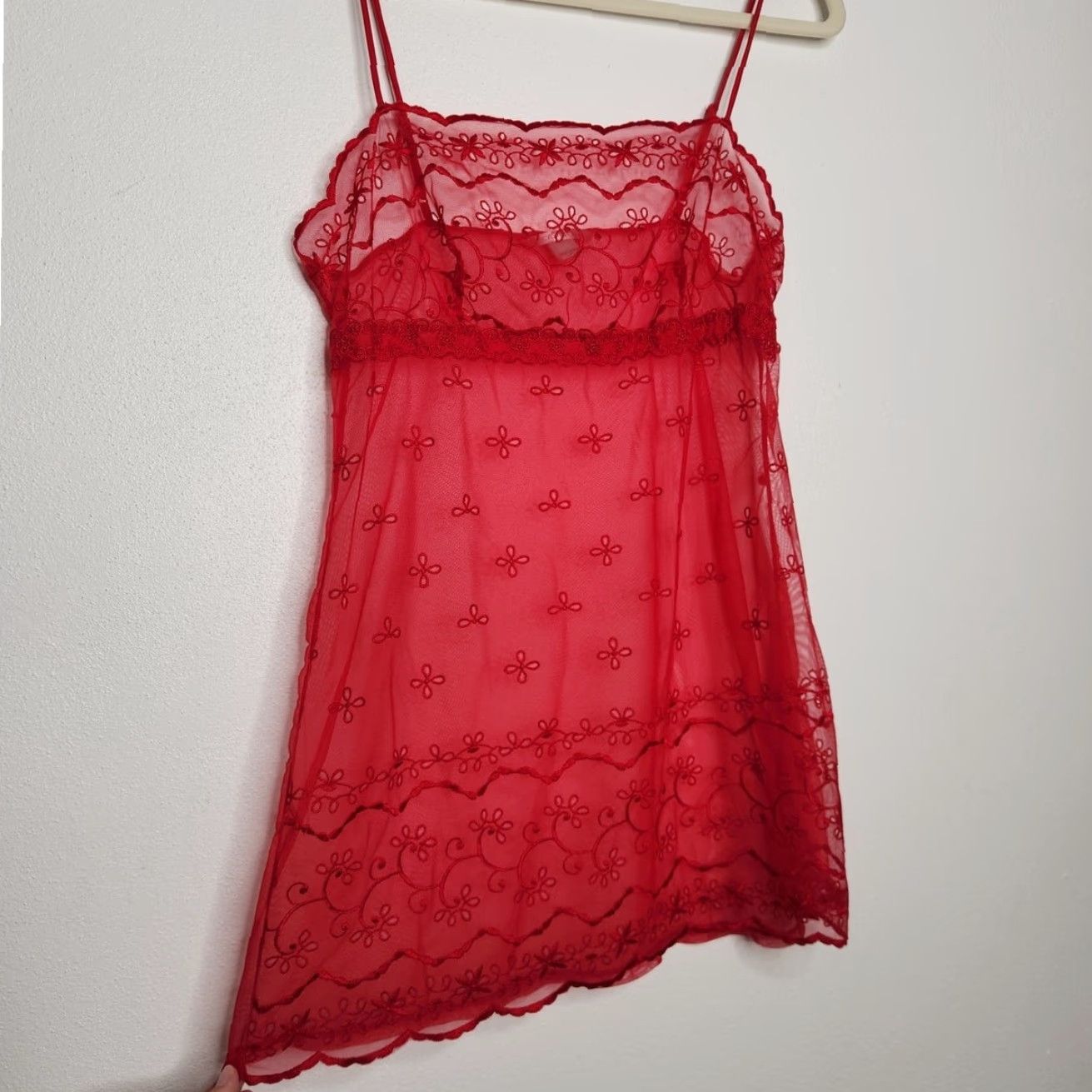 Victoria's Secret VINTAGE Victoria's Secret Red Mini Dress Floral Flowers Sheer Witchy Fairy Large Dress Women L Red Short Slip Dress 90s Fairy Womens Size L / US 10 / IT 46 - 3 Thumbnail