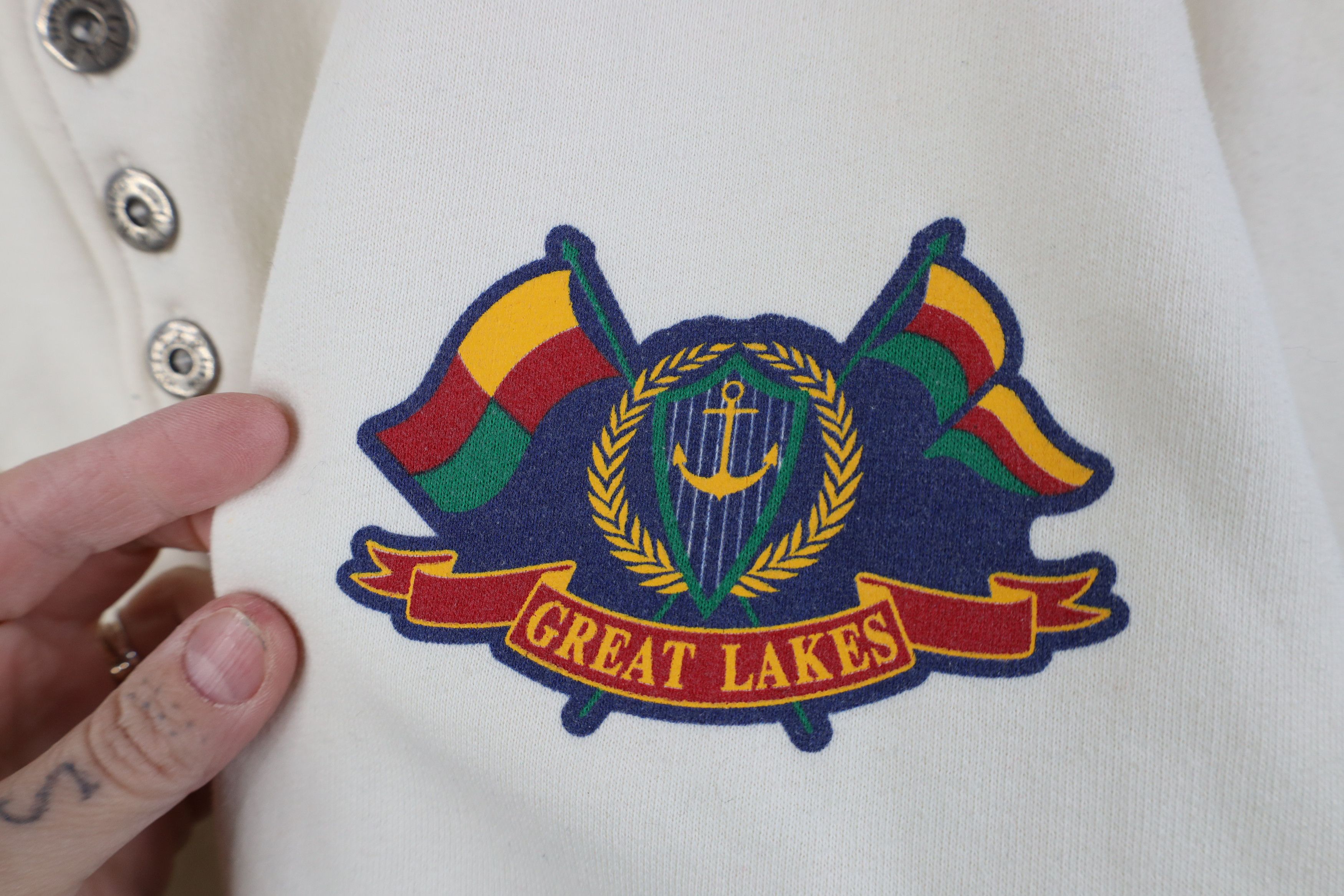 Vintage Vintage 90s Great Lakes Michigan Henley Sweatshirt Cream Size US M / EU 48-50 / 2 - 4 Thumbnail