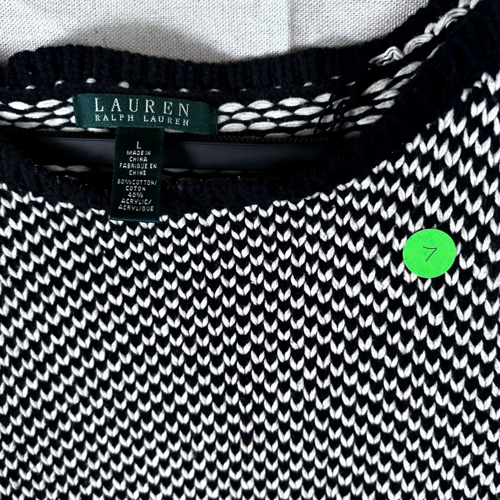 Ralph Lauren Lauren Ralph Sweater Womens L Black White Knit Pullover Cotton Blend Size L / US 10 / IT 46 - 2 Thumbnail