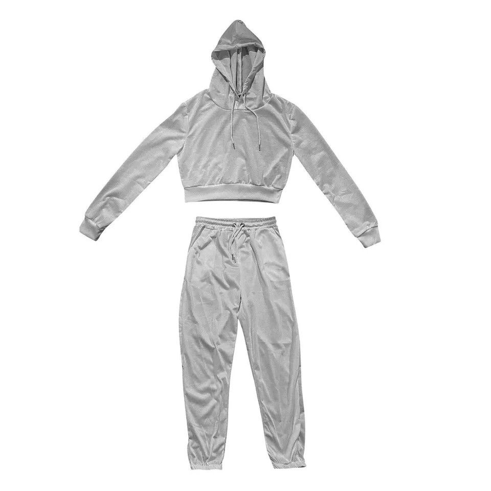 The Unbranded Brand Cropped Tracksuit Sweatsuit Hoodie Pants Set Size 26" / US 2 / IT 38 - 4 Thumbnail