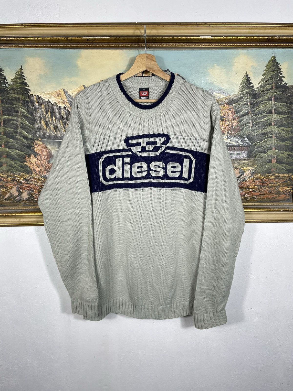 Diesel × Japanese Brand × Vintage Diesel Retro 00s Avant Garde Cyber Loose Boxy Jumper Pull Size US XL / EU 56 / 4 - 1 Thumbnail