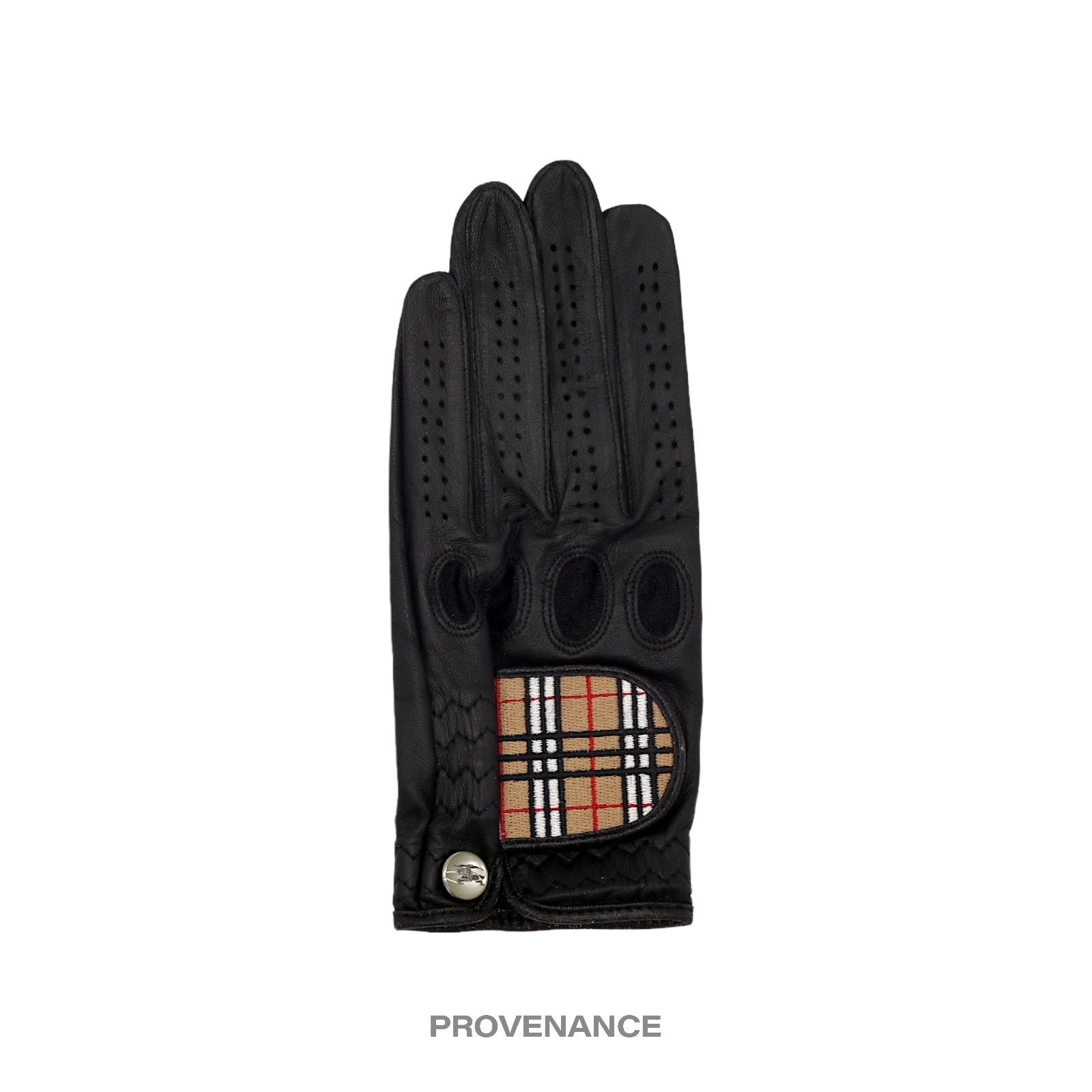 image of Balenciaga Burberry Golf Glove - Black Leather Nova Check M, Women's