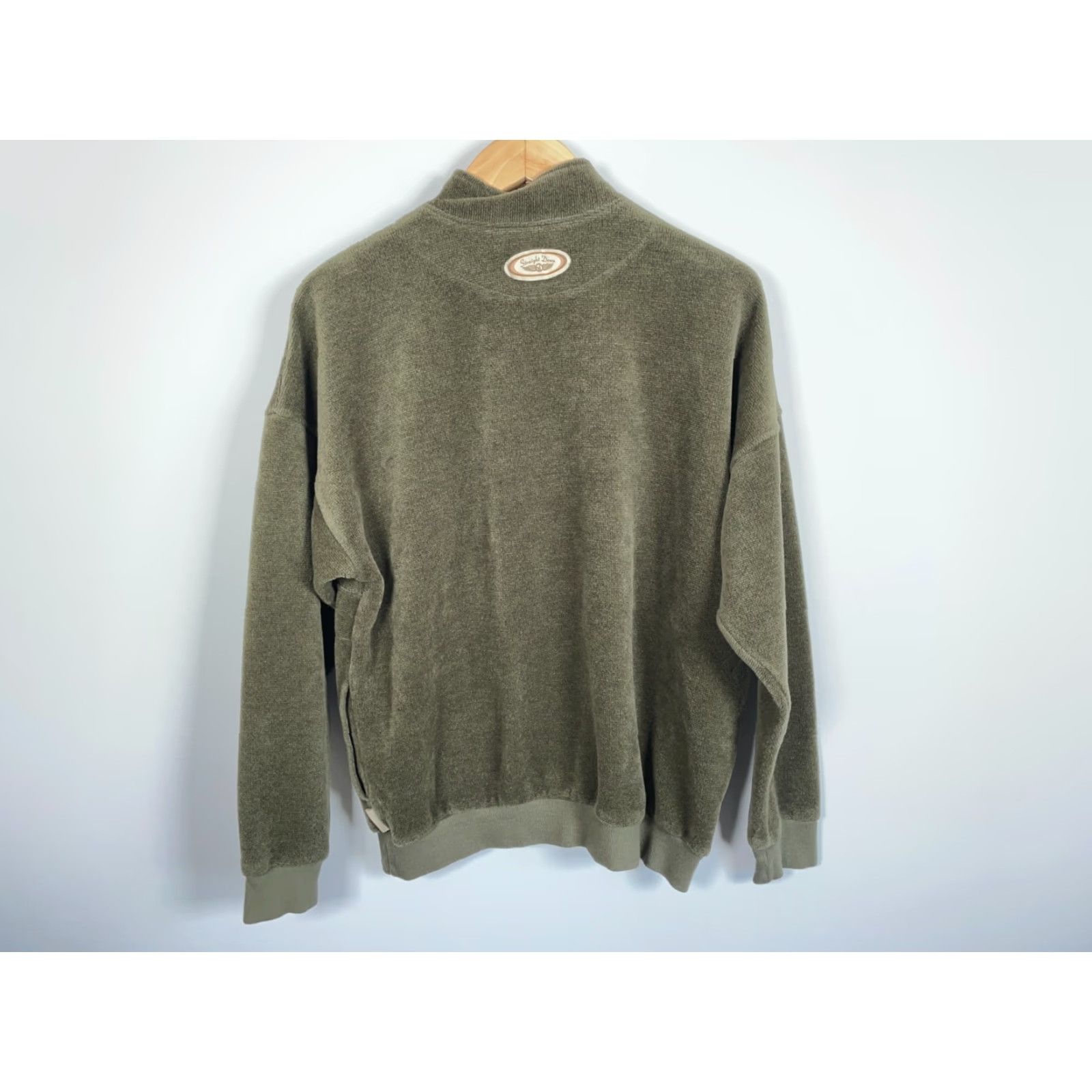 Olive VINTAGE Straight Down Fleece Henley Pullover Shirt Mens Large Olive Green USA Made 80s Retro Golf Pockets Front Embroidery Size US L / EU 52-54 / 3 - 2 Thumbnail