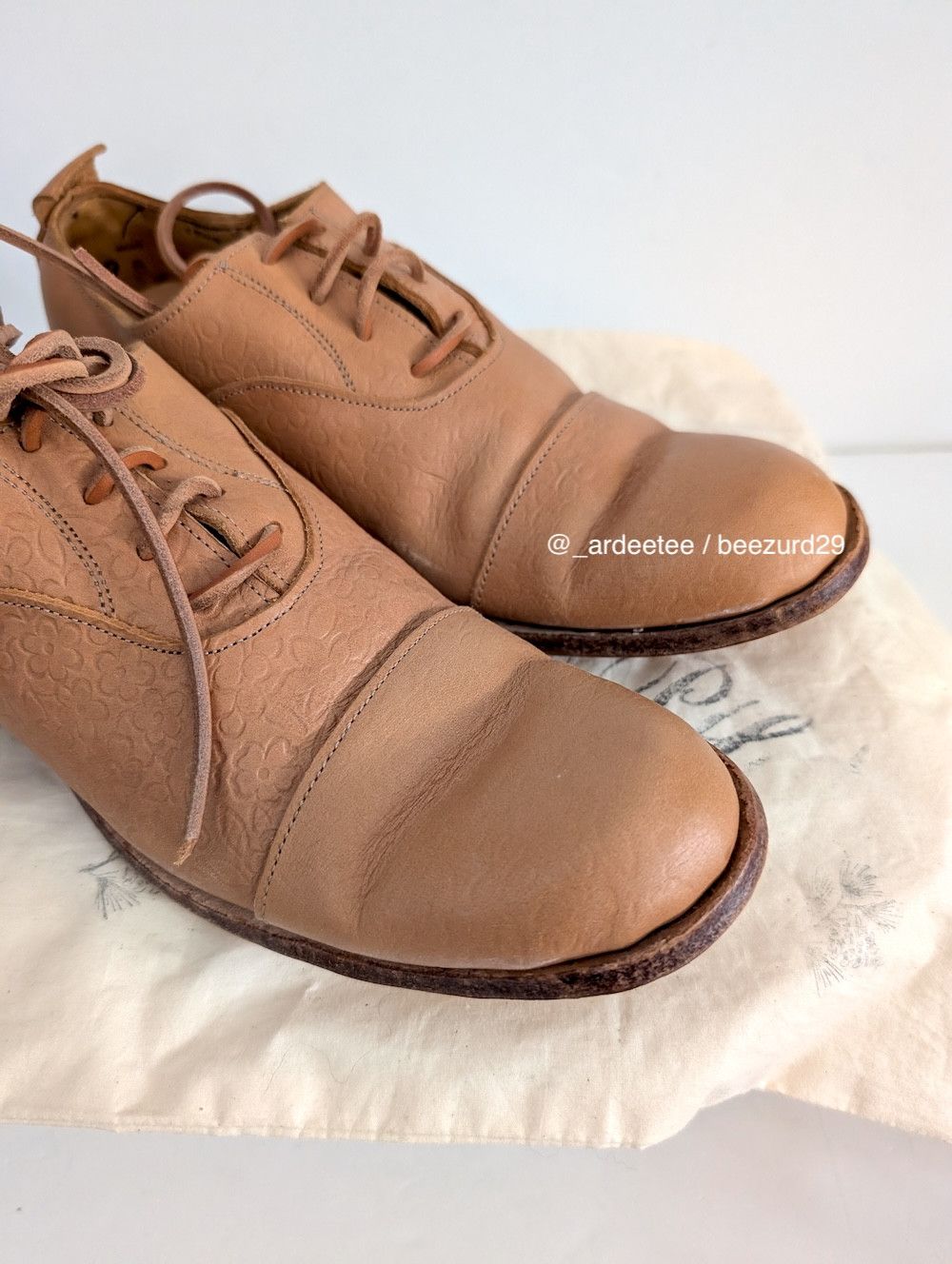 Paul Harnden Shoemakers *NEW* EMBOSSED TAN FLOWER W. OXFORDS 4L Size US 6.5 / IT 36.5 - 4 Thumbnail