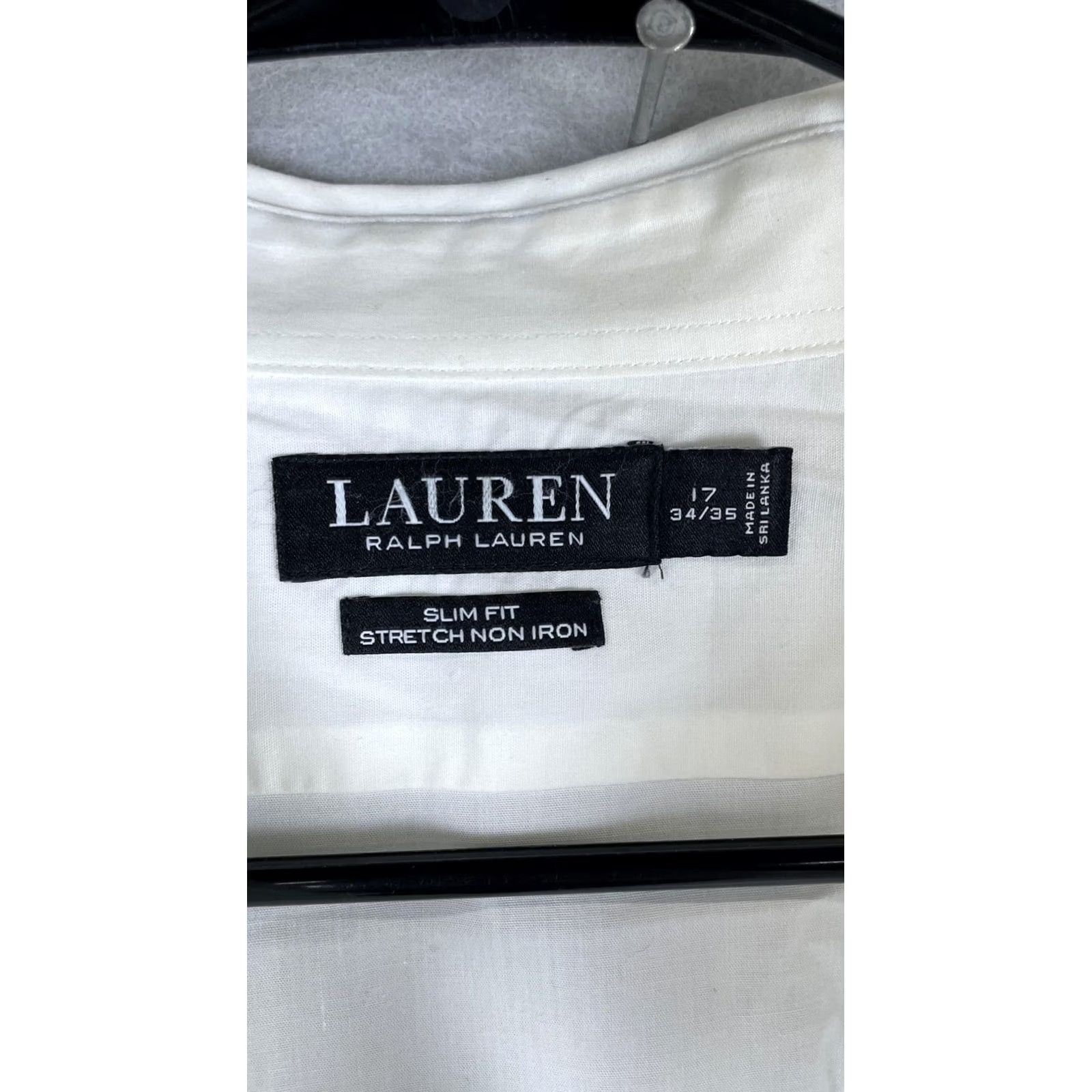 Ralph Lauren Lauren Ralph Lauren Dress Shirt Mens 17 34/35 White Slim Fit Non-Iron Stretch Shirt Size 46R - 2 Thumbnail