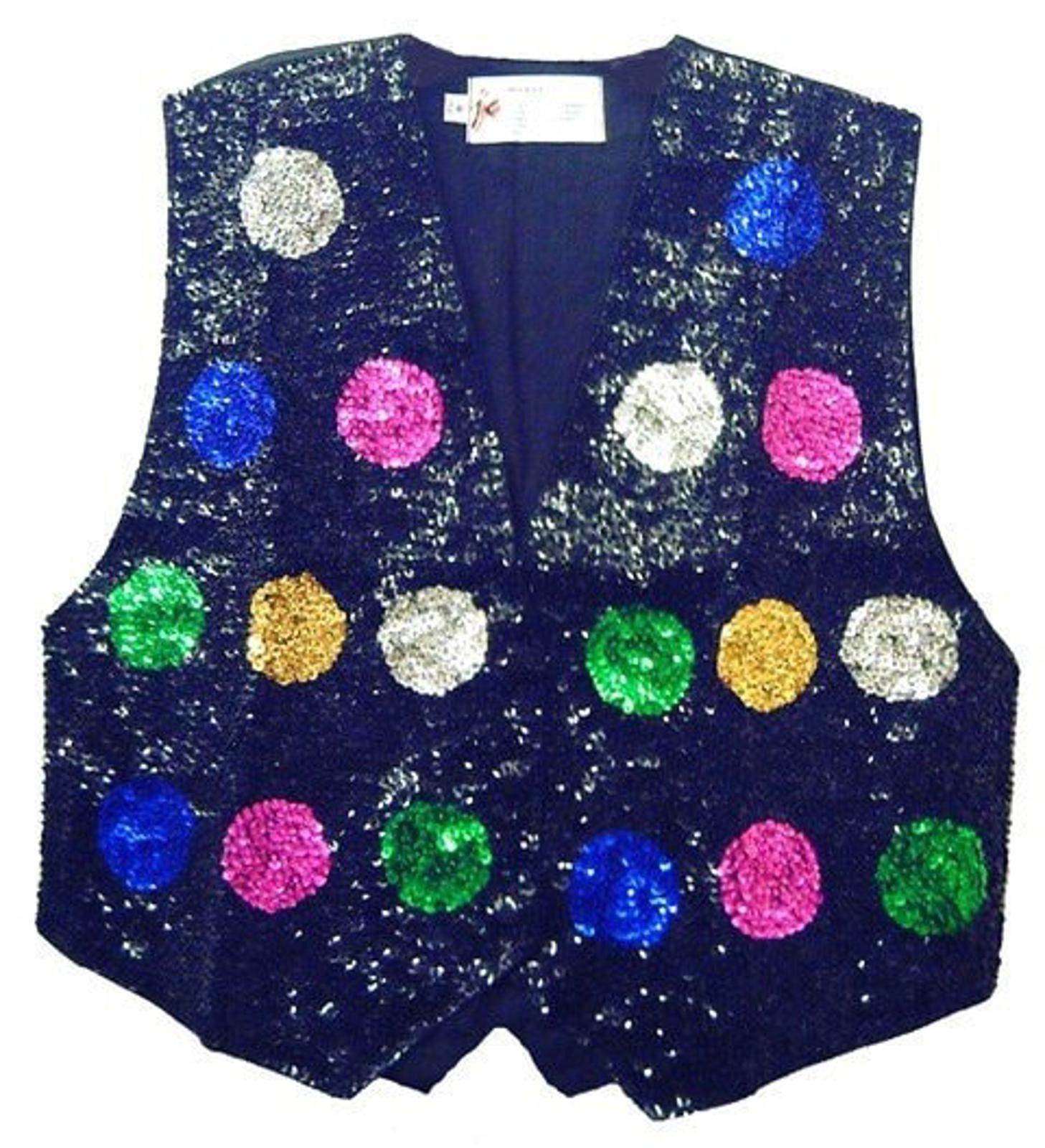 Designer Sequin Vest Black w/Color Dots (size Medium only available) Size M / US 6-8 / IT 42-44 - 1 Preview