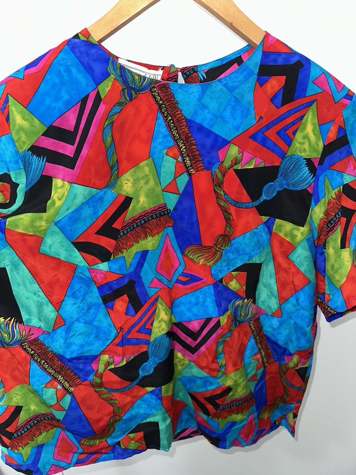 Vintage Vintage Retro 80s Silk Abstract blouse whimsy bold Size L / US 10 / IT 46 - 2 Thumbnail