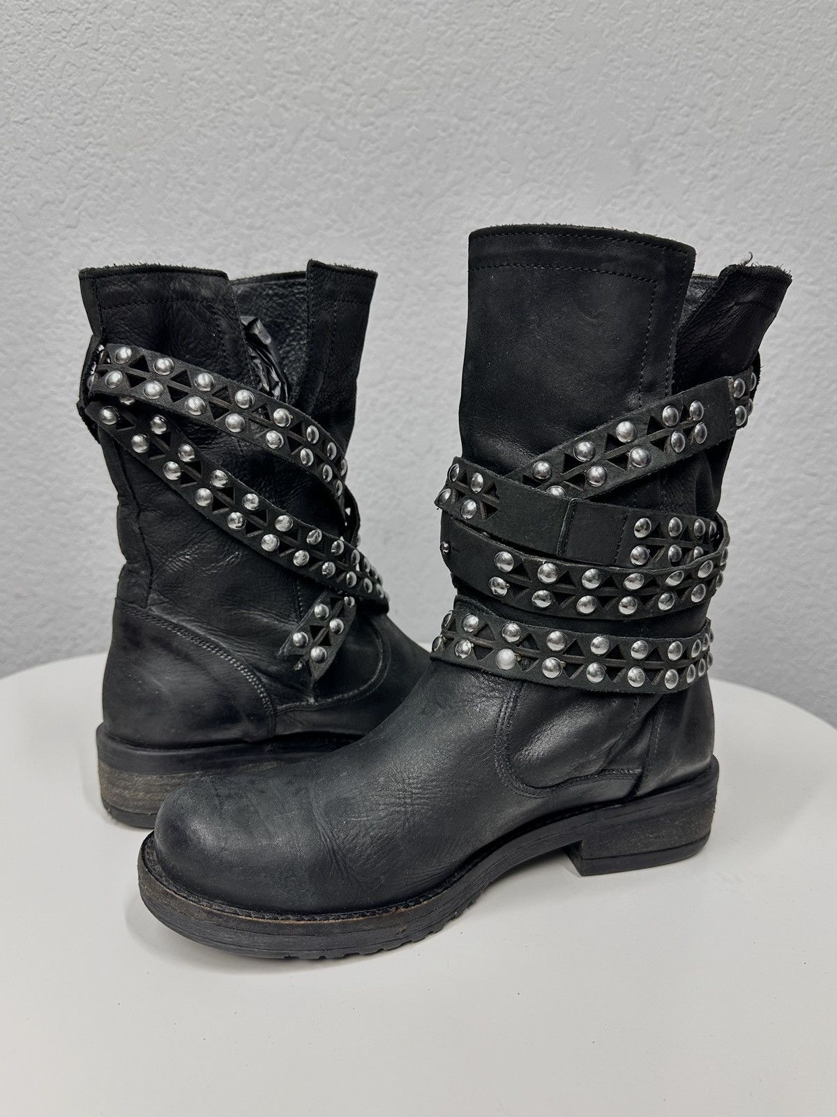 Vintage Metal Zip Leather Boots AS 98 Western Gothic Rick