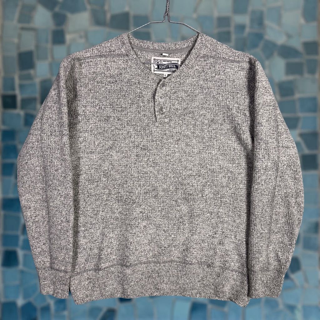 Schott Schott Bros Sweater Men’s XL Henley Sweatshirt Wool Pullover Jumper Chunky Knit Crew Neck Gray Size US XL / EU 56 / 4 - 1 Thumbnail