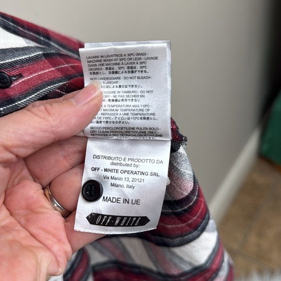 Off-White NEW OFF WHITE burgundy and white long sleeve plaid button Size US L / EU 52-54 / 3 - 11 Thumbnail