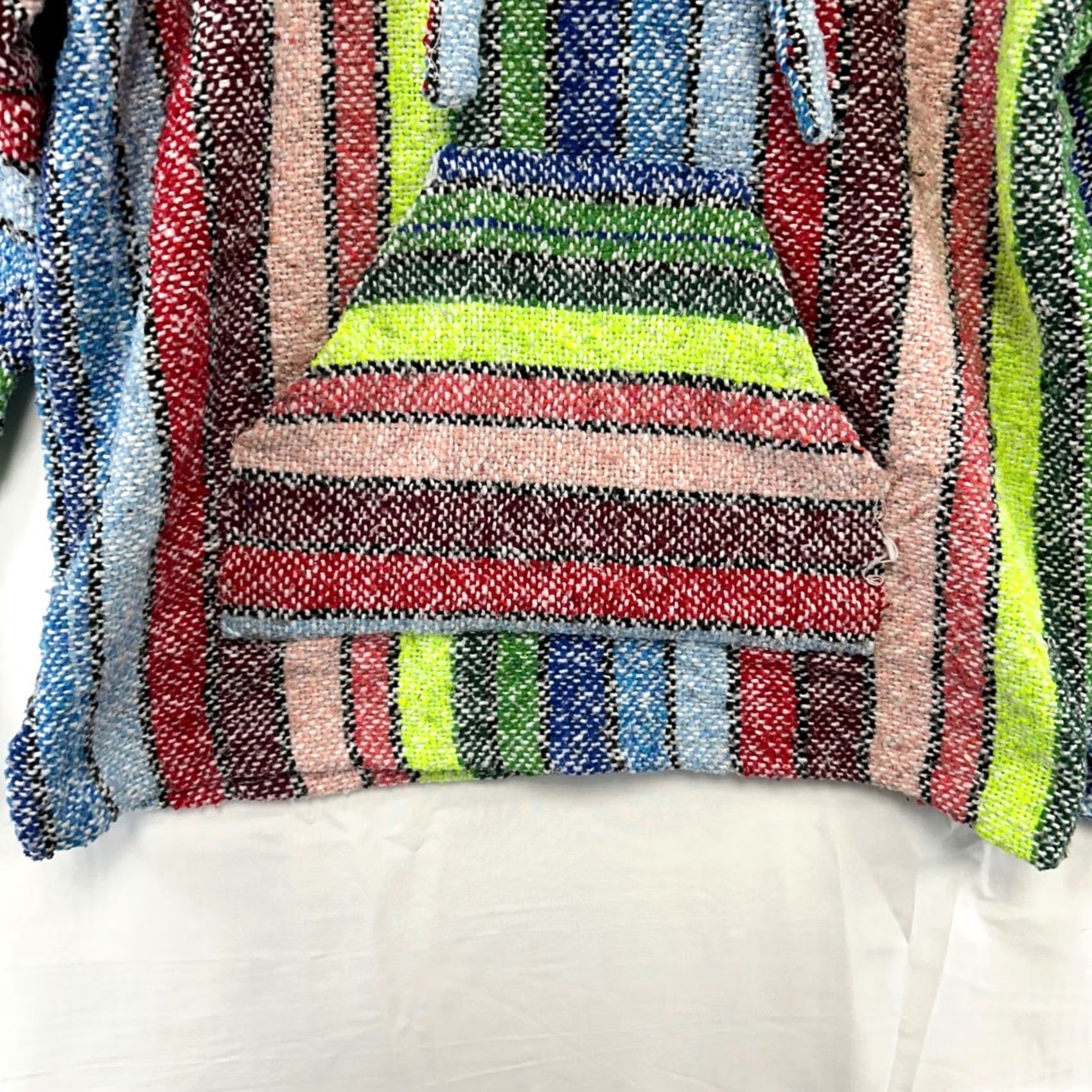 CO Earthbound Trading Co. Baja Hoodie Mens M Multicolor Striped Knit Pullover Hooded Kangaroo Pocket Jerga Boho Surf Ethnic Woven Blanket Size US M / EU 48-50 / 2 - 4 Thumbnail