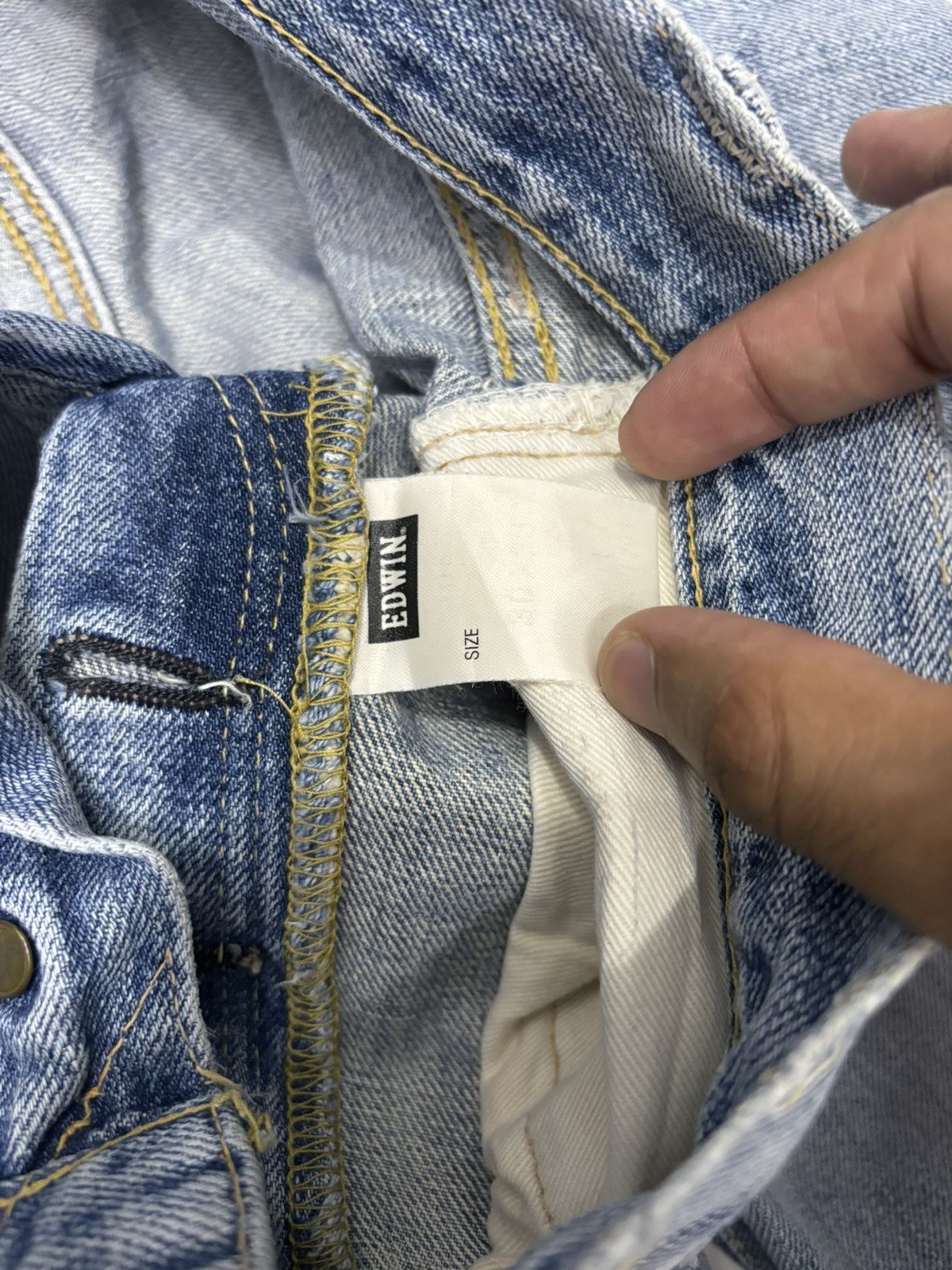 Kapital VINTAGE EDWIN 505 SXR SELVEDGE BLUE WASH DISTRESS DENIM JEAN Size US 30 / EU 46 - 11 Thumbnail