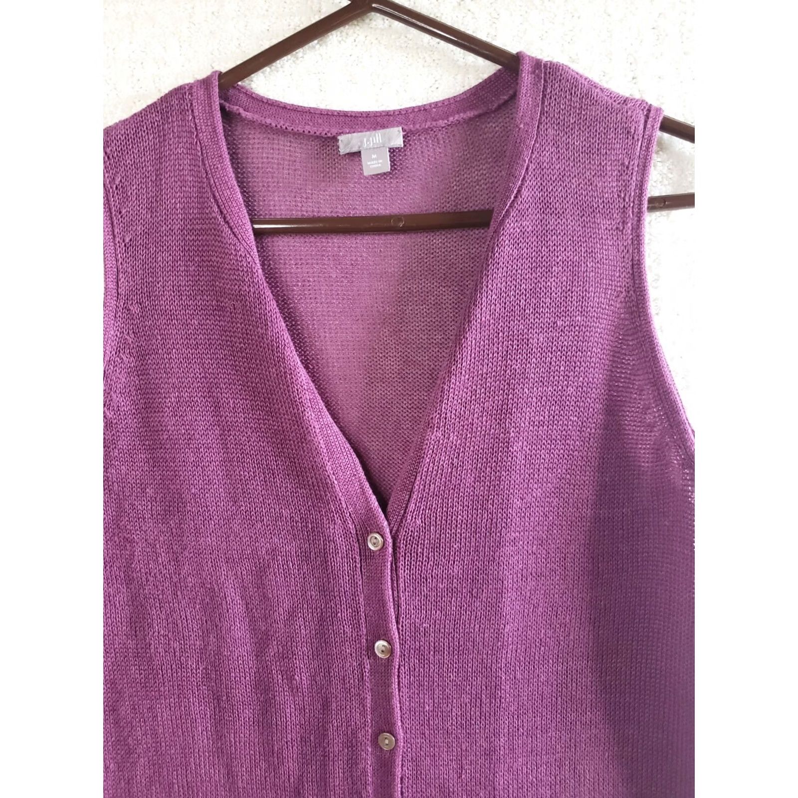 J. Jill J.Jill Cardigan Vest Purple Size M Linen Rayon Button Front Women Sweater Top Button Front Casual Travel Workwear Size M / US 6-8 / IT 42-44 - 3 Thumbnail
