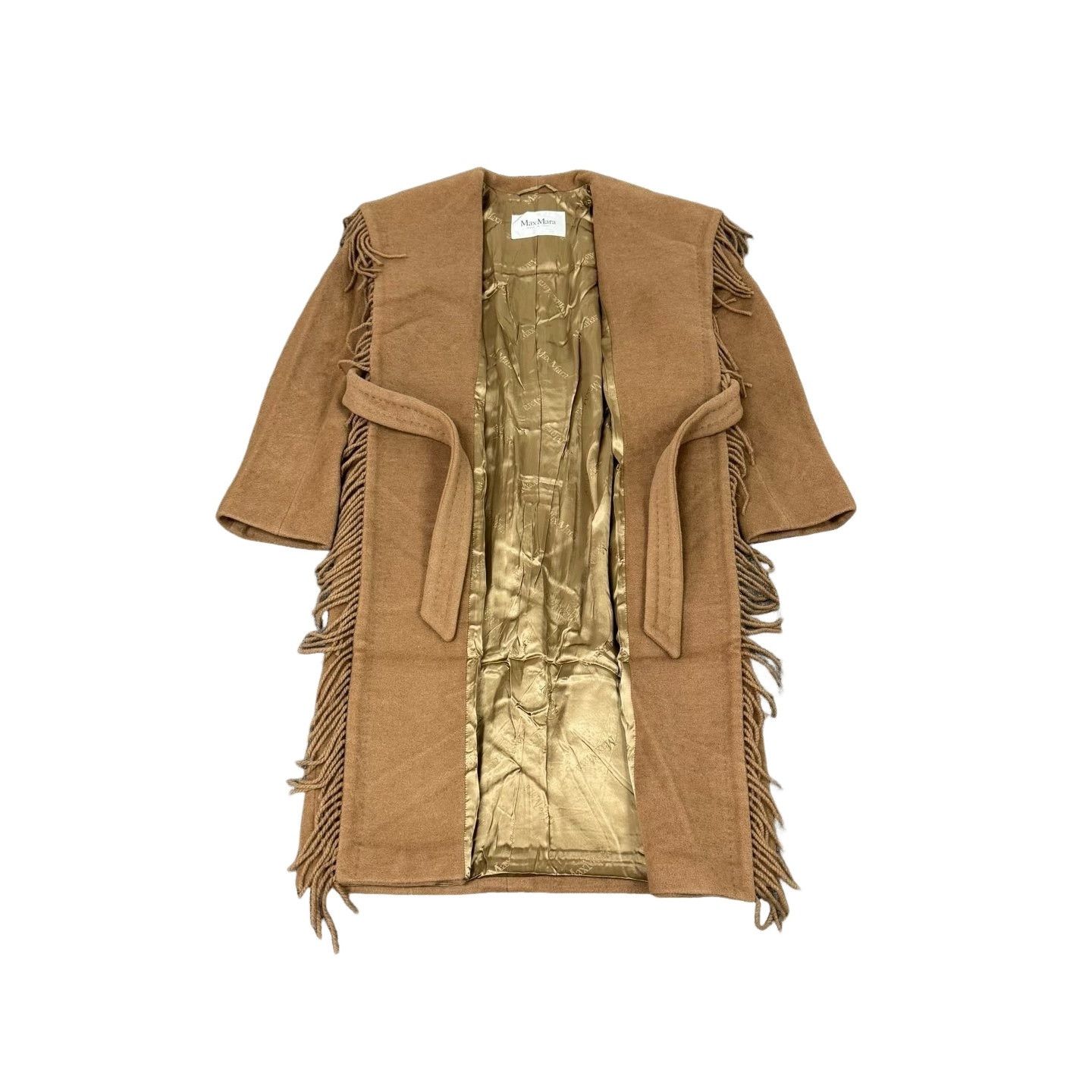 Max Mara Max Mara Fringe Camelwool Belted Coat IT 36 Size XS / US 0-2 / IT 36-38 - 1 Thumbnail