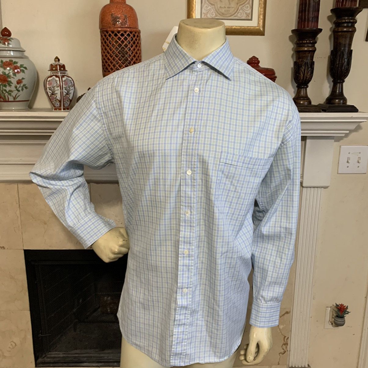 Canali Mini Check Spread collar Dress shirt 17.5/34 Size US XL / EU 56 / 4 - 2 Thumbnail