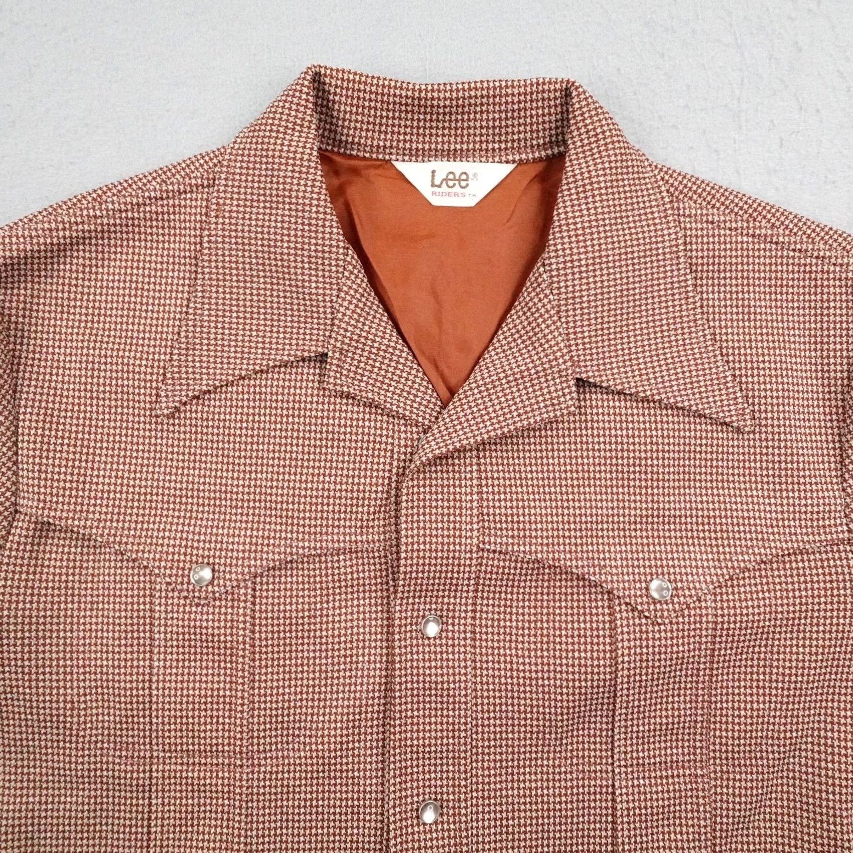 Lee VINTAGE Lee Shirt Mens Large Brown Houndstooth Pearl Snap Western 70s Shacket Size US L / EU 52-54 / 3 - 2 Thumbnail