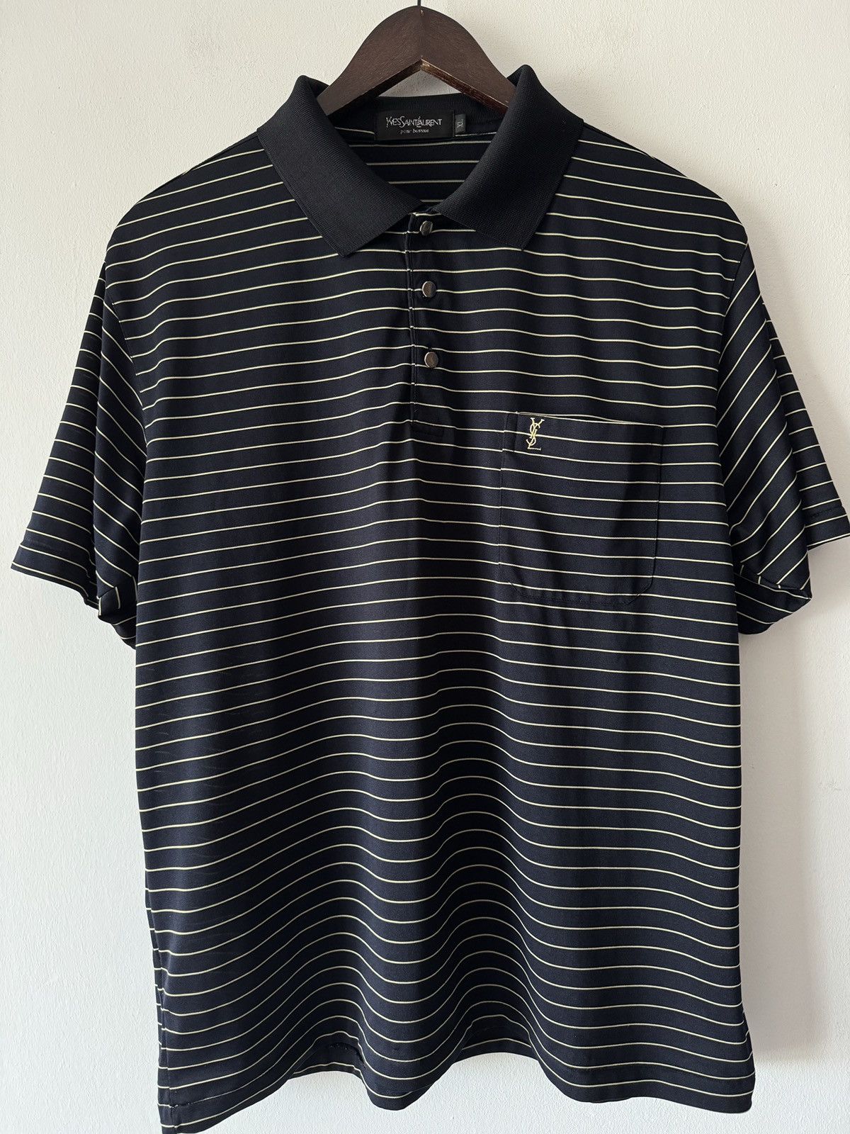 Yves Saint Laurent 🔥🔥 Vintage Yves Saint Laurent Silk Striped Polo Shirt Size US XL / EU 56 / 4 - 1 Thumbnail