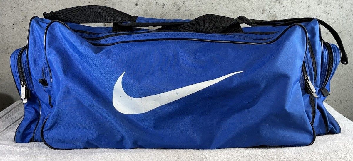 Nike Vintage XL 90s Blue Nike Travel Duffle Gym Bag Swoosh Logo Size ONE SIZE - 1 Thumbnail