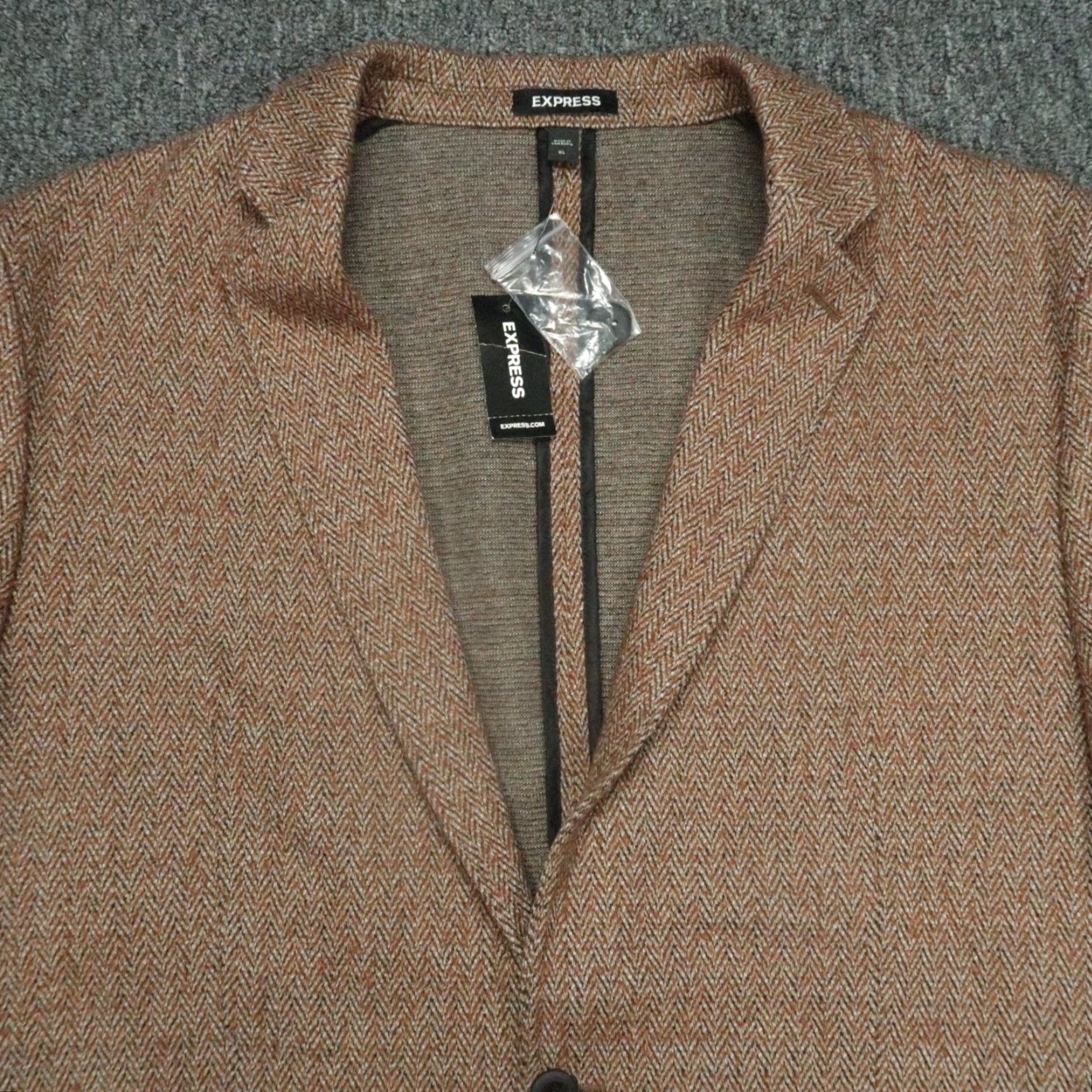 Express Express Blazer Mens Extra Large Brown Herringbone Wool Blend Slim Sport Coat NWT Size 46R - 2 Thumbnail