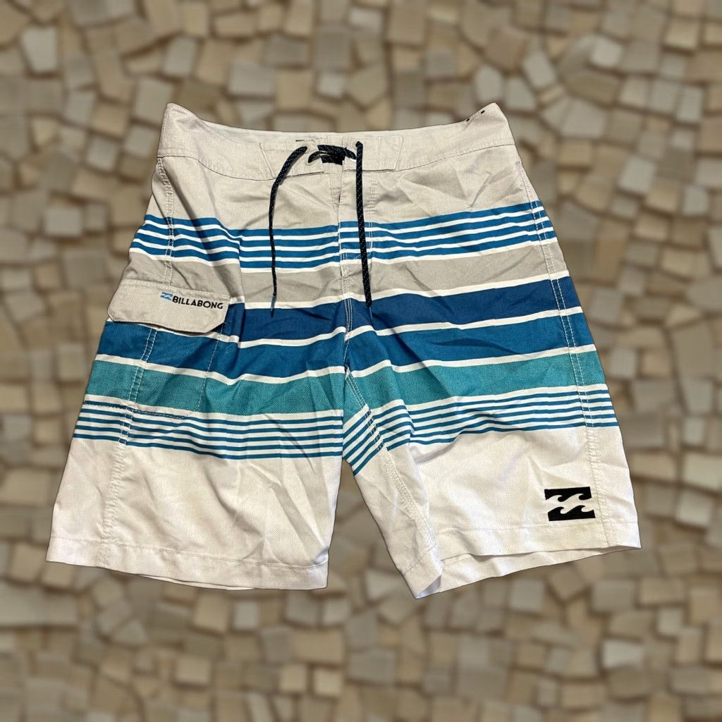Billabong VINTAGE Billabong Swim Shorts? 32 Men Swim Trunks White Blue Gray Striped Size US 32 / EU 48 - 1 Thumbnail