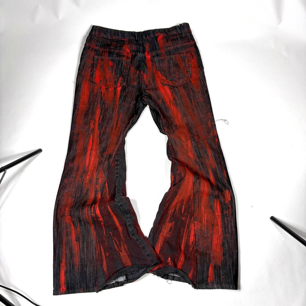 Japanese Brand Custom Black Baggy Distressed Jeans Painted Wide Leg Size US 31 - 4 Thumbnail