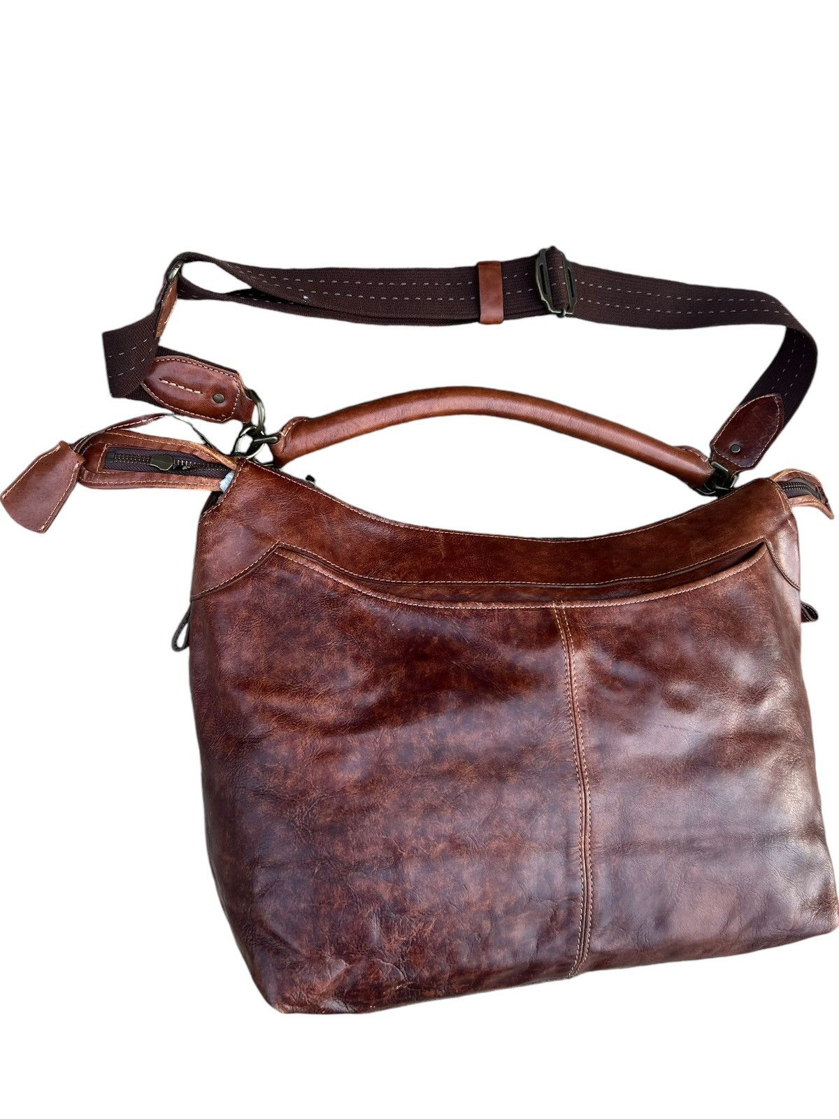 Leather Vintage Aniary Japan Distress Patina Leather 2 Way Bag Size ONE SIZE - 8 Thumbnail