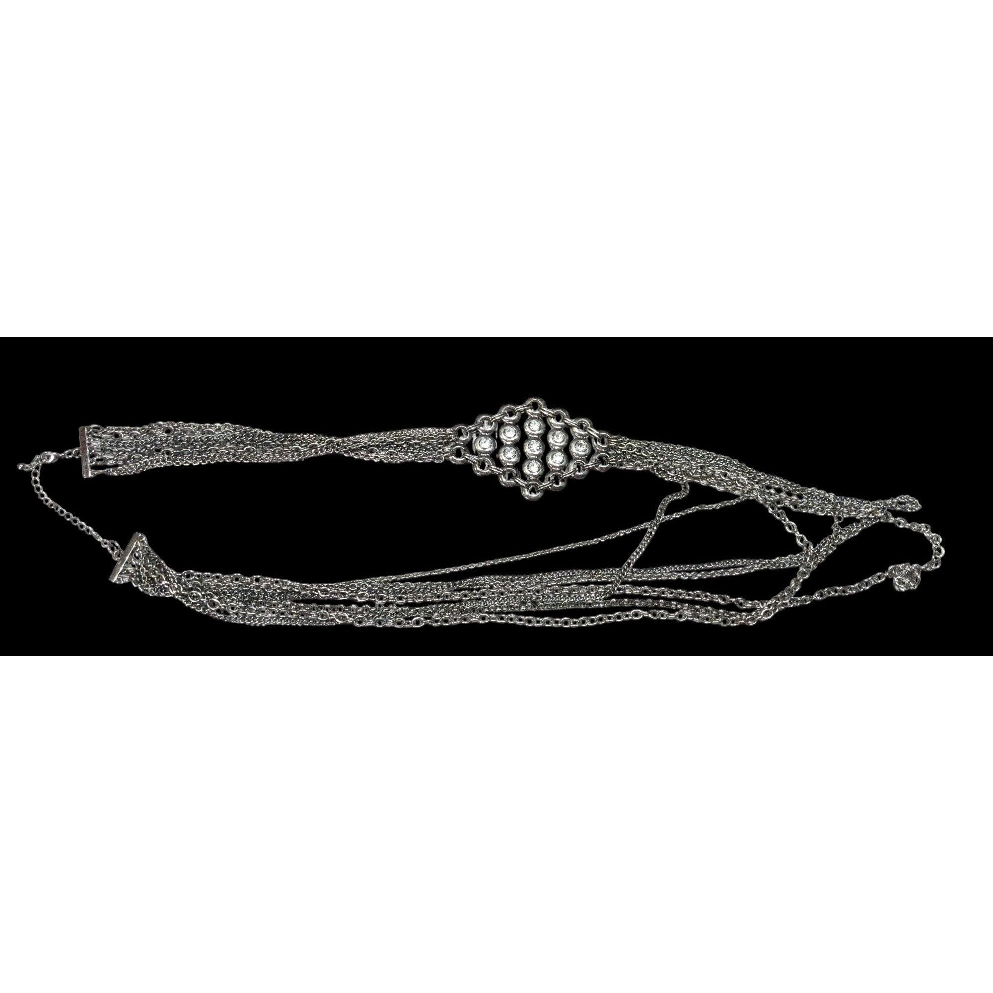 Other Glam Goth Metal Layered Chain Necklace With Rhinestone Accen Size ONE SIZE - 4 Thumbnail