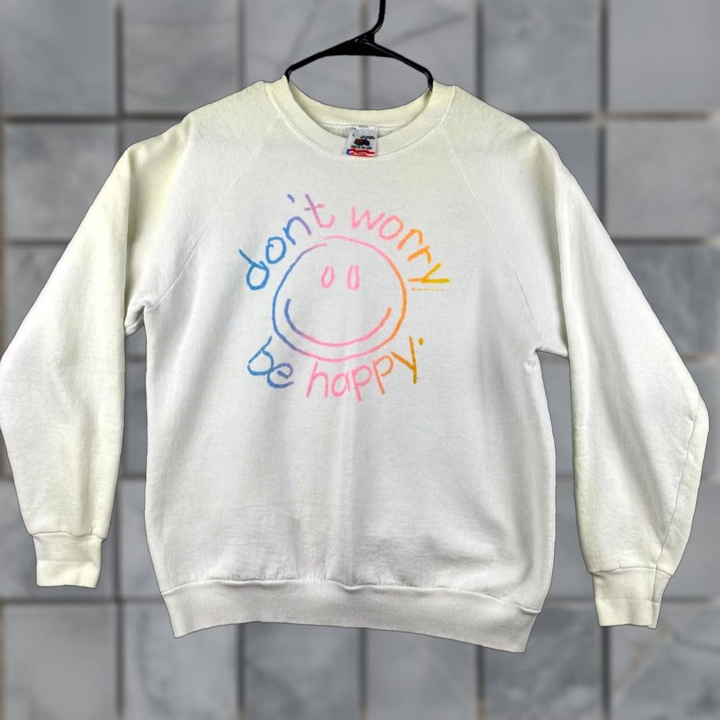 Fruit Of The Loom Fruit Of The Loom Sweater Mens Large White Dont Worry Be Happy USA Made Size US L / EU 52-54 / 3 - 1 Thumbnail