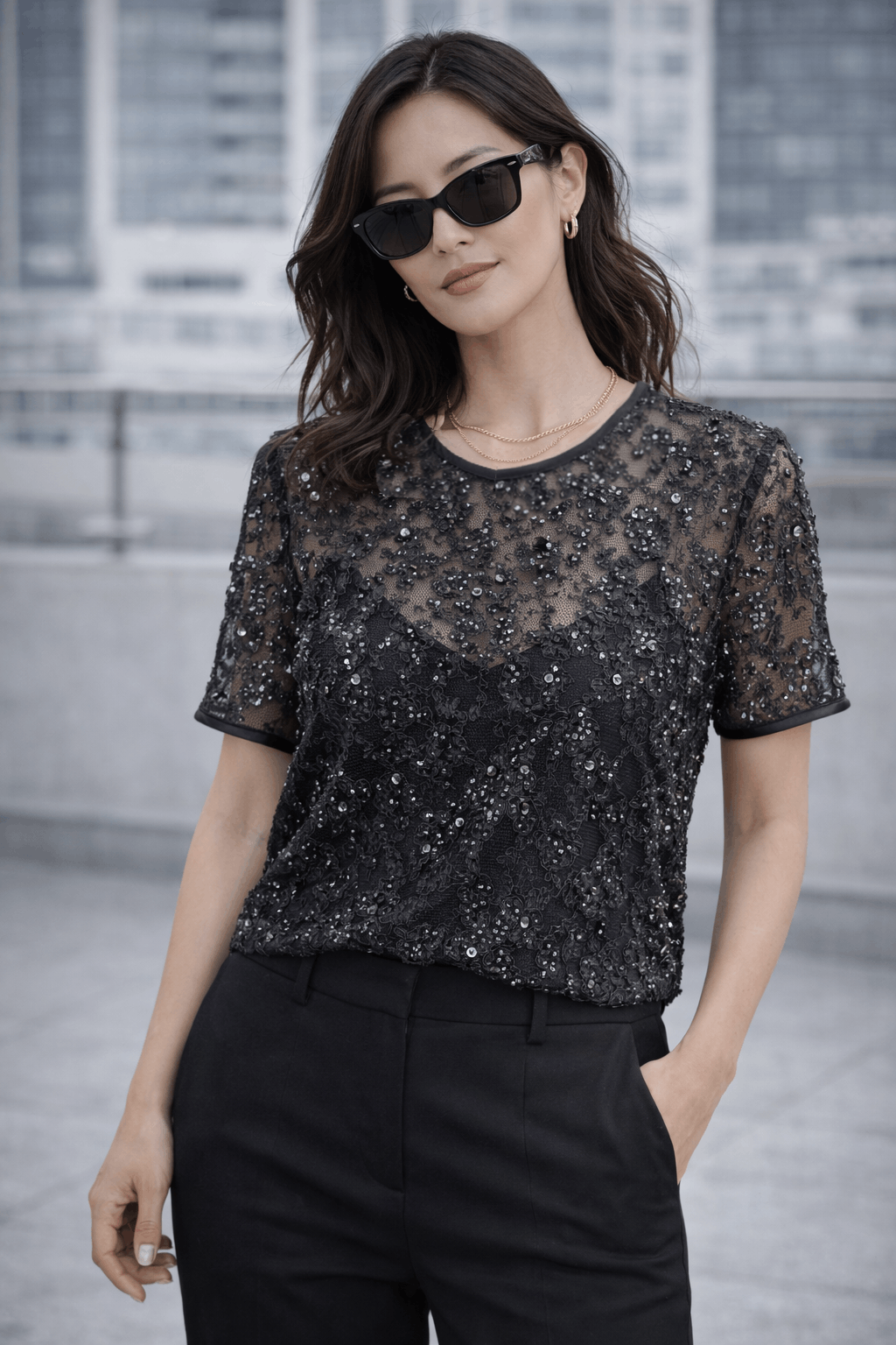 Emanuel Ungaro Emanuel Ungaro Beaded Lace Blouse Size L / US 10 / IT 46 - 1 Thumbnail